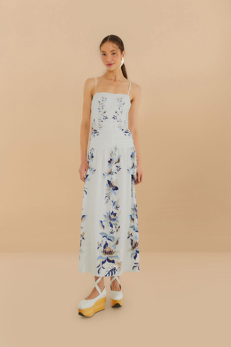Off-White Mystic Blue Lotus Dreamscape Lenzing™ Ecovero™ Euroflax™ Midi Dress 1