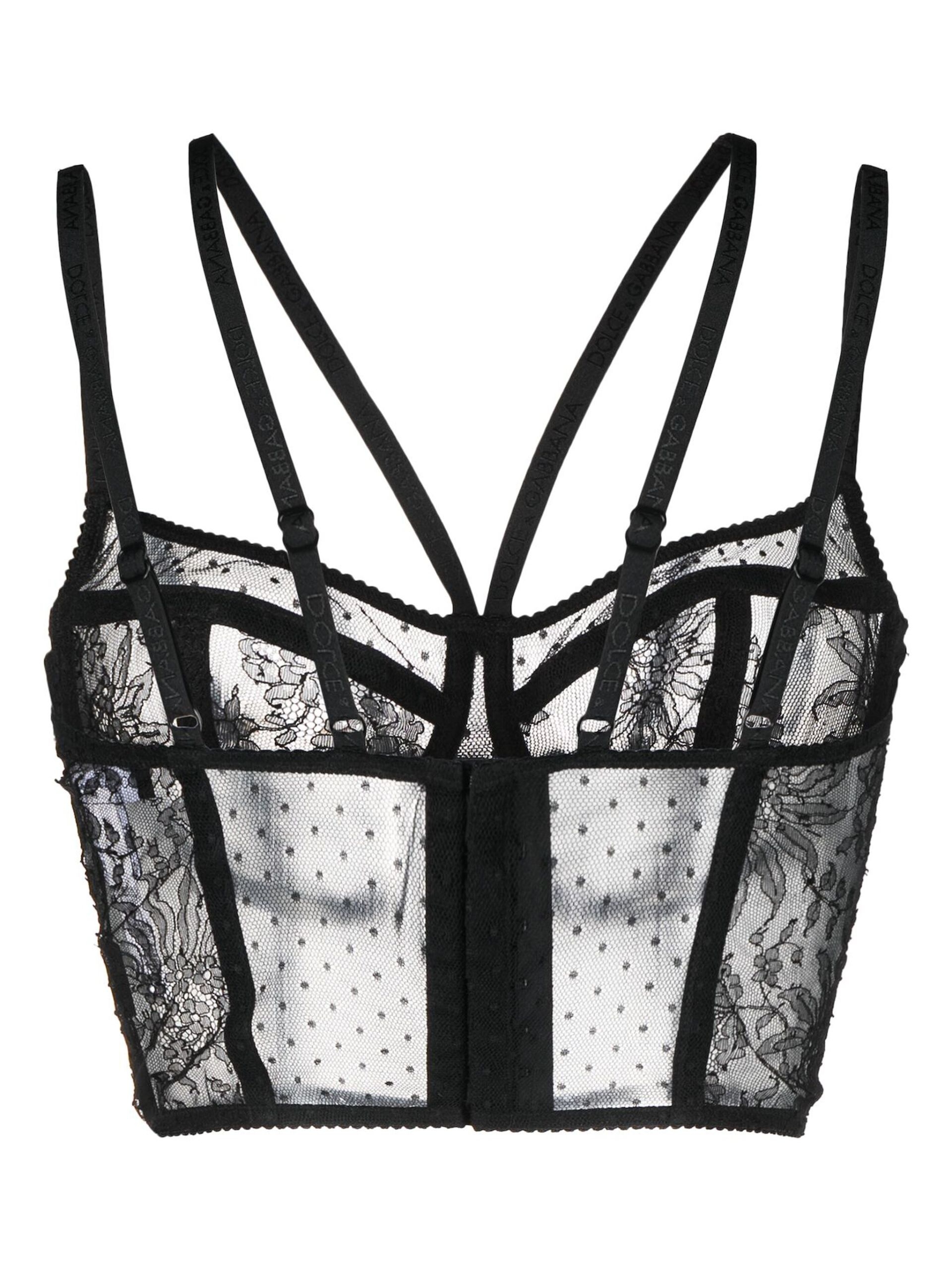 Black Semi-Sheer Balconette Corset Bra - 2