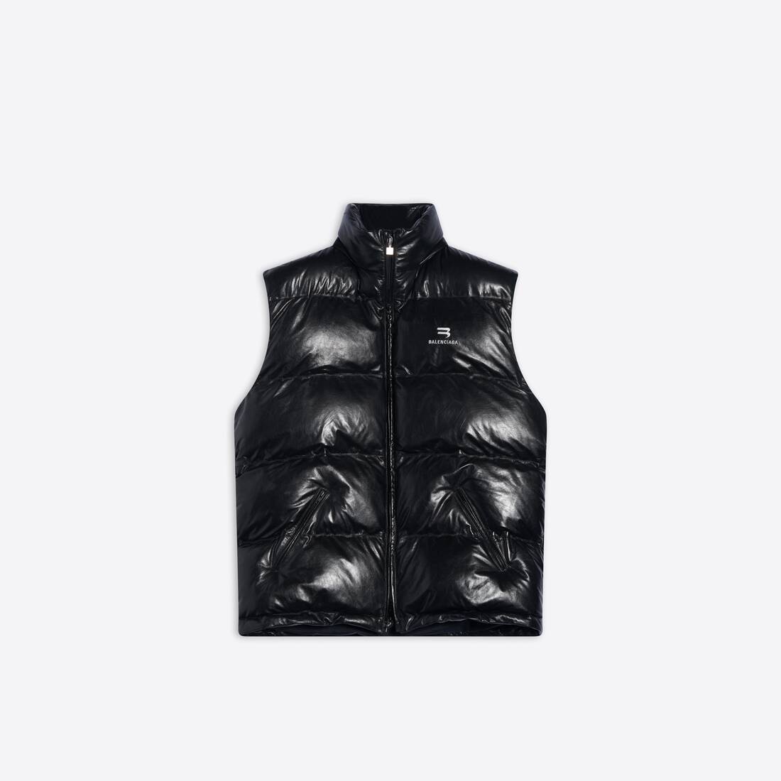 Men's Sporty B Sleeveless Puffer Jacket in Black - 1