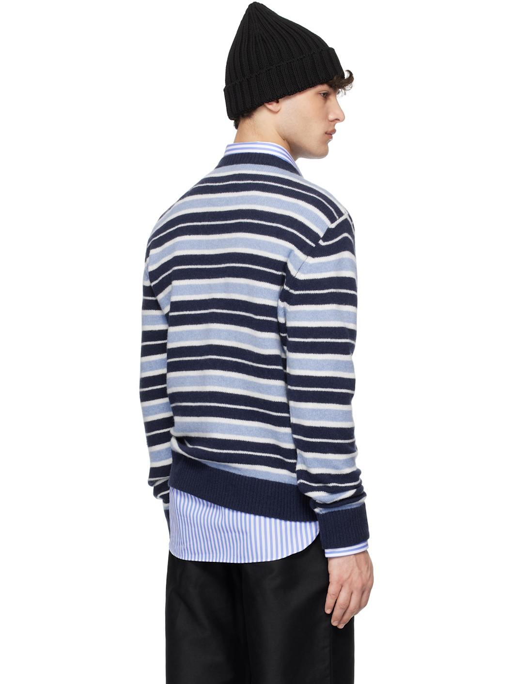 Blue & White Iconic Stripe Cashmere Blend Sweater - 3