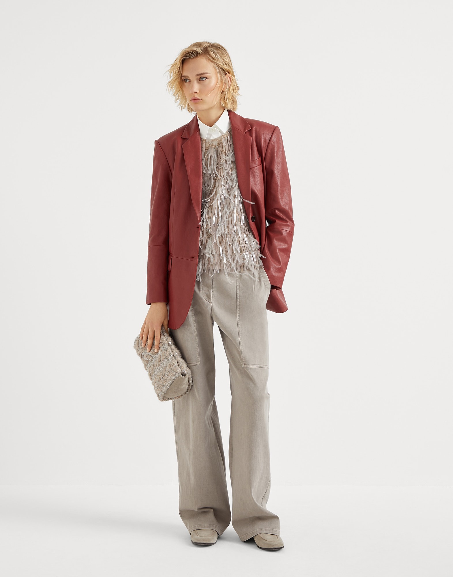 Natural leather blazer with monili - 5