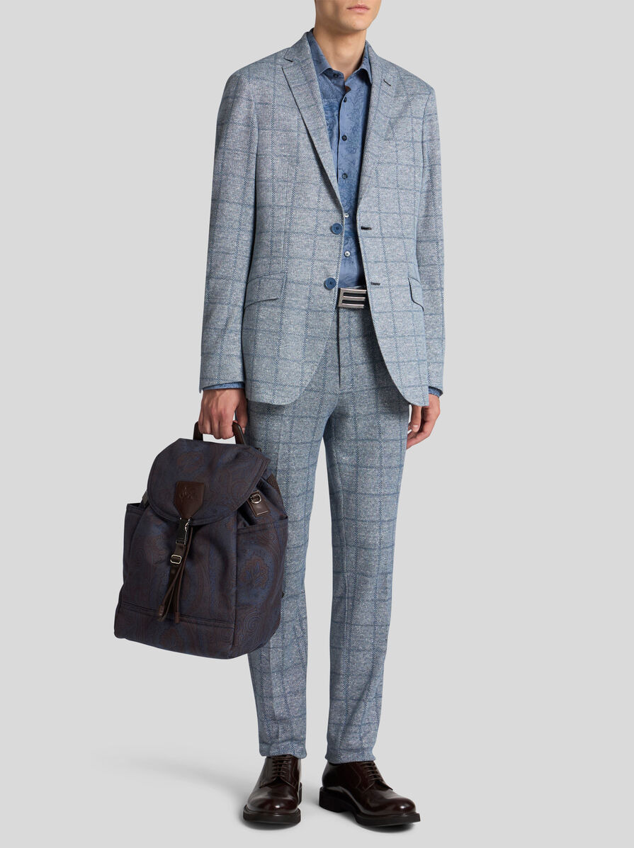 CHECKED LINEN-BLEND TROUSERS - 4