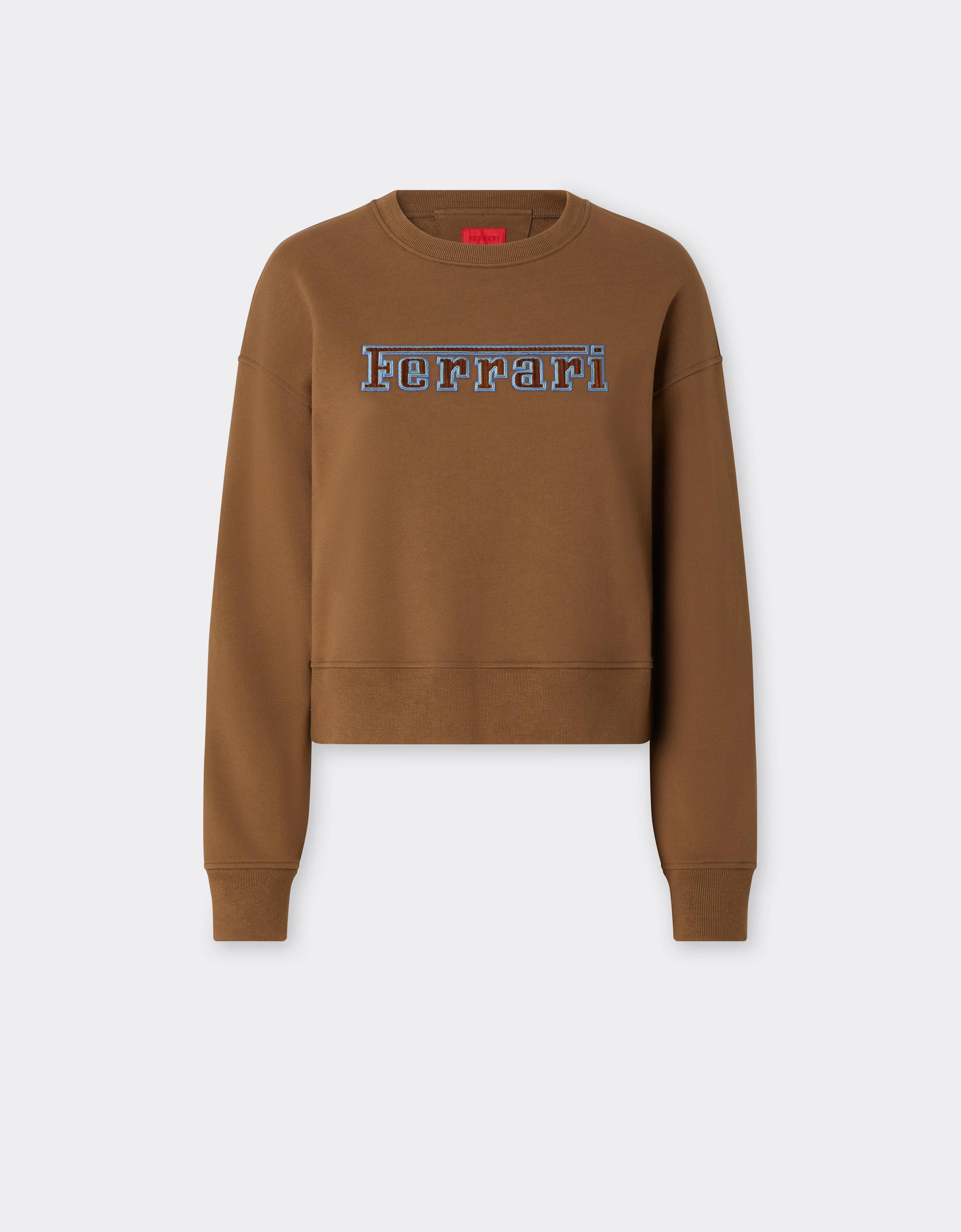 Cotton Crew-Neck Sweatshirt with Ferrari Logo - 1