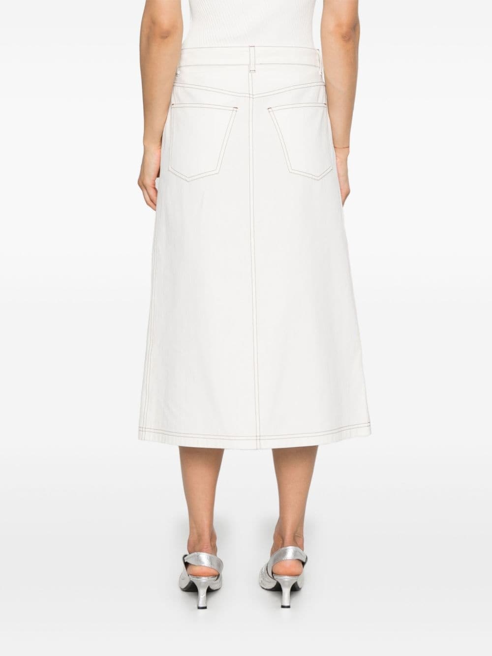 contrast-stitching midi skirt - 4