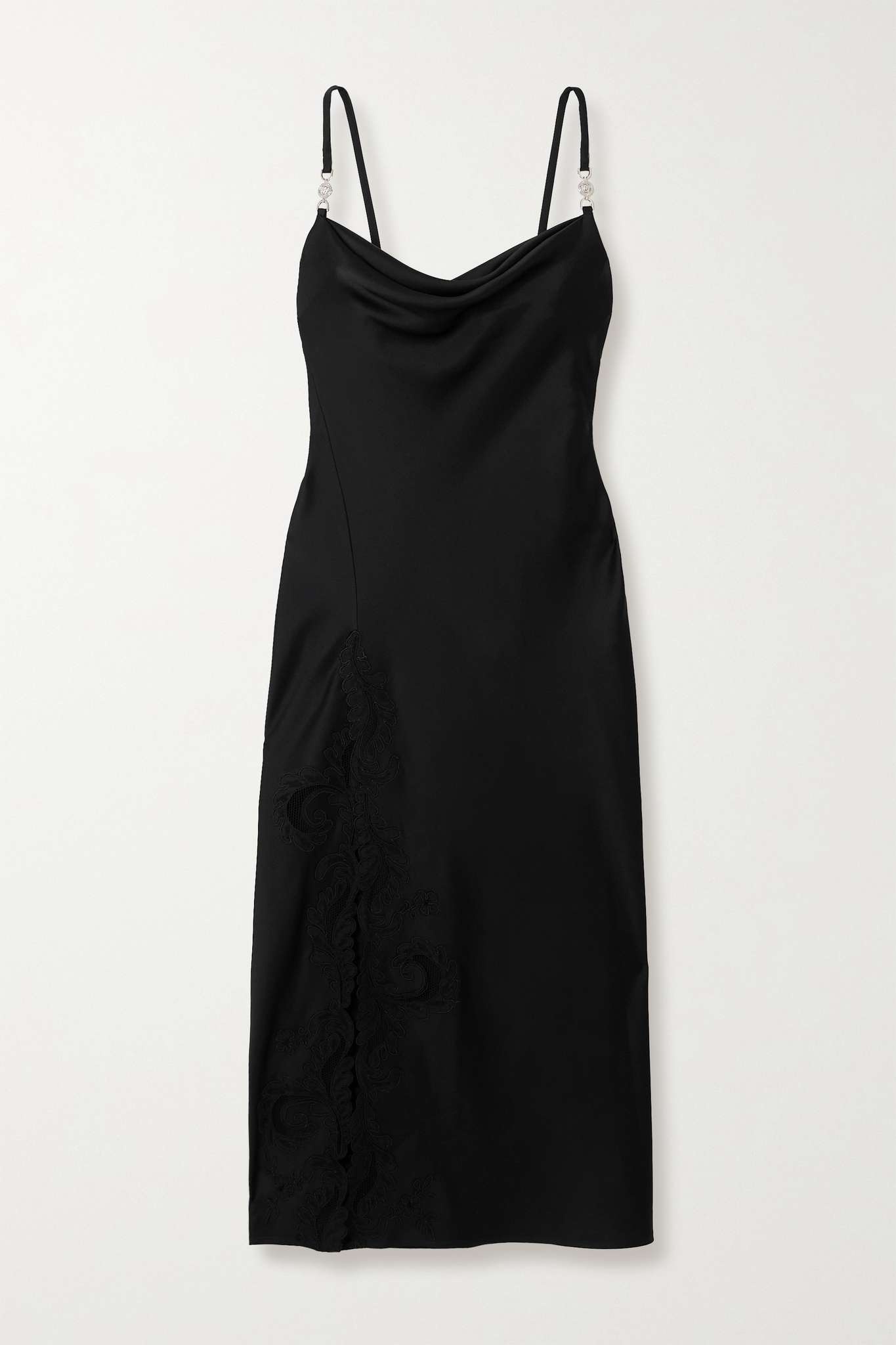 Embellished cotton-blend lace-trimmed satin midi dress - 1