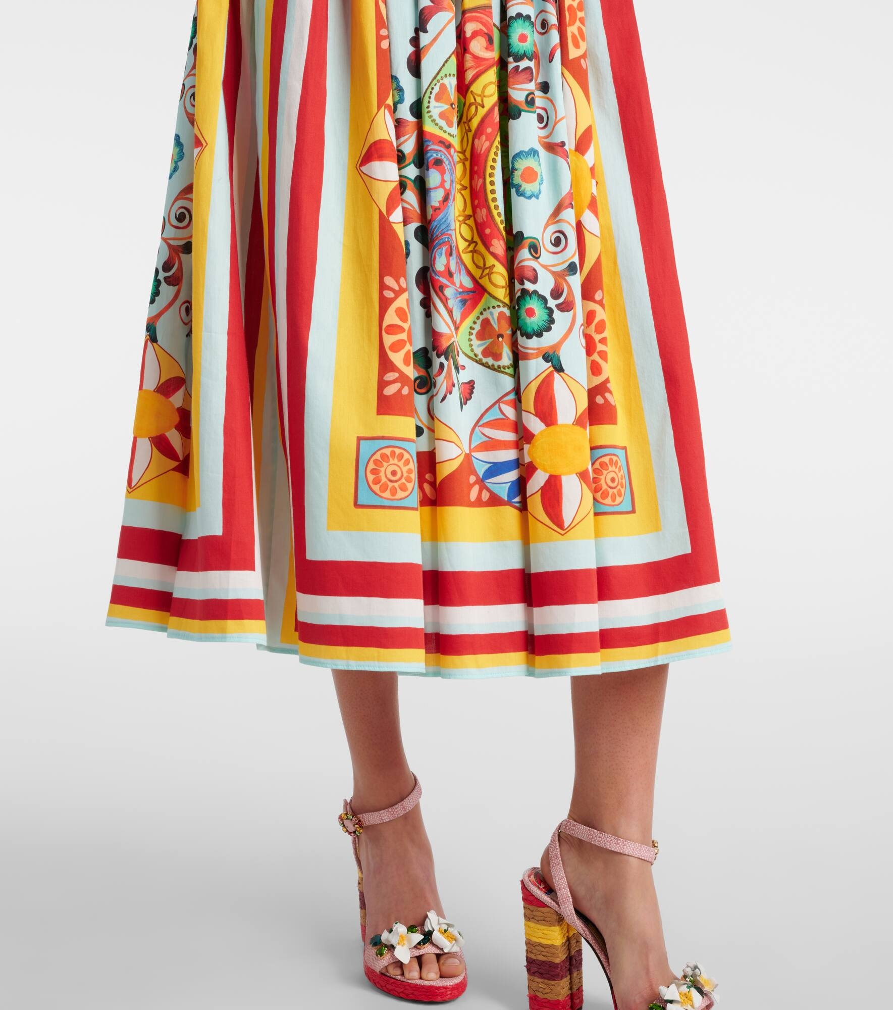 Pleated printed cotton midi skirt - 5