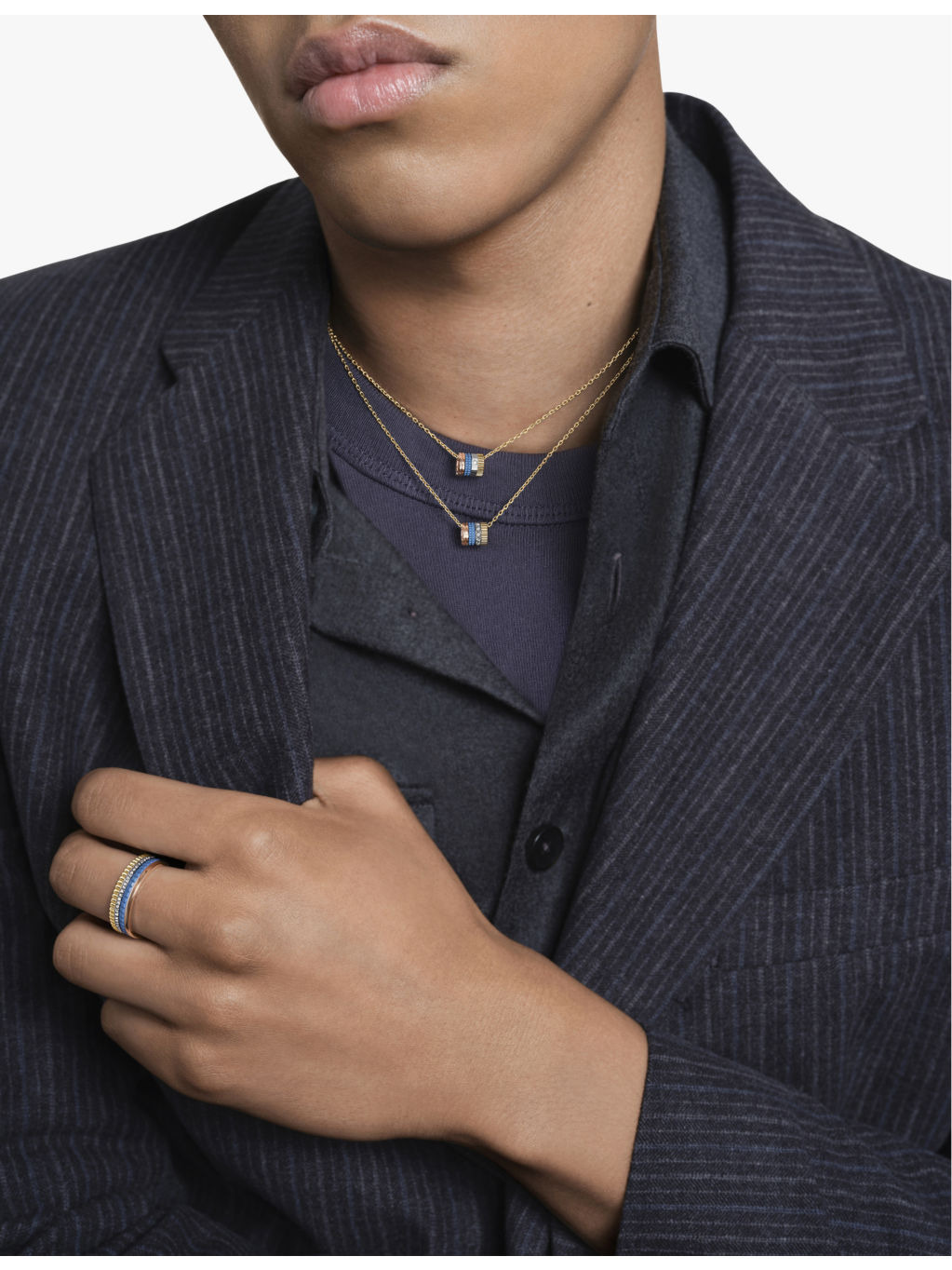 Quatre Blue Edition 18ct rose-gold, yellow-gold, white-gold, ceramic and 0.01ct diamond pendant neck - 2