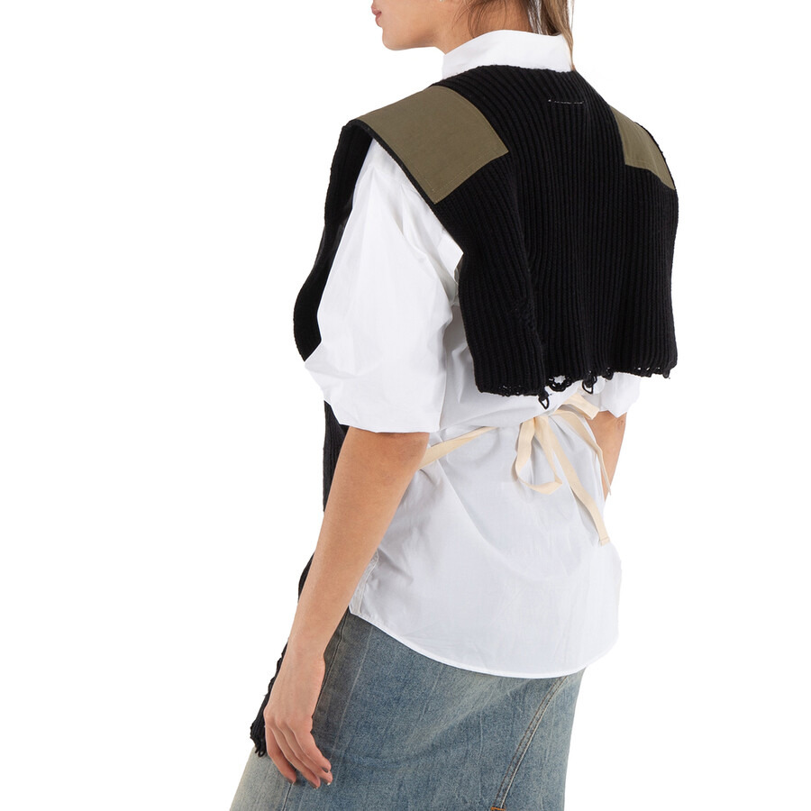 Mm6 Ladies Black Distressed Panelled Ribbed Vest, Size One Size - 5