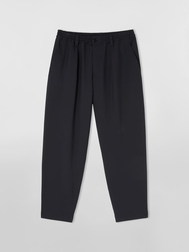CROPPED TROUSERS IN COOL WOOL WITH DRAWSTRING AT THE WAIST - 1