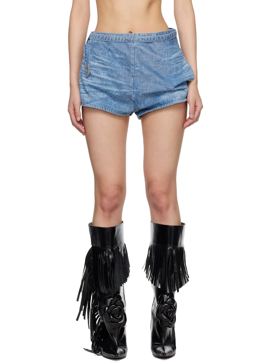 Blue Satin Denim Miniskirt - 1