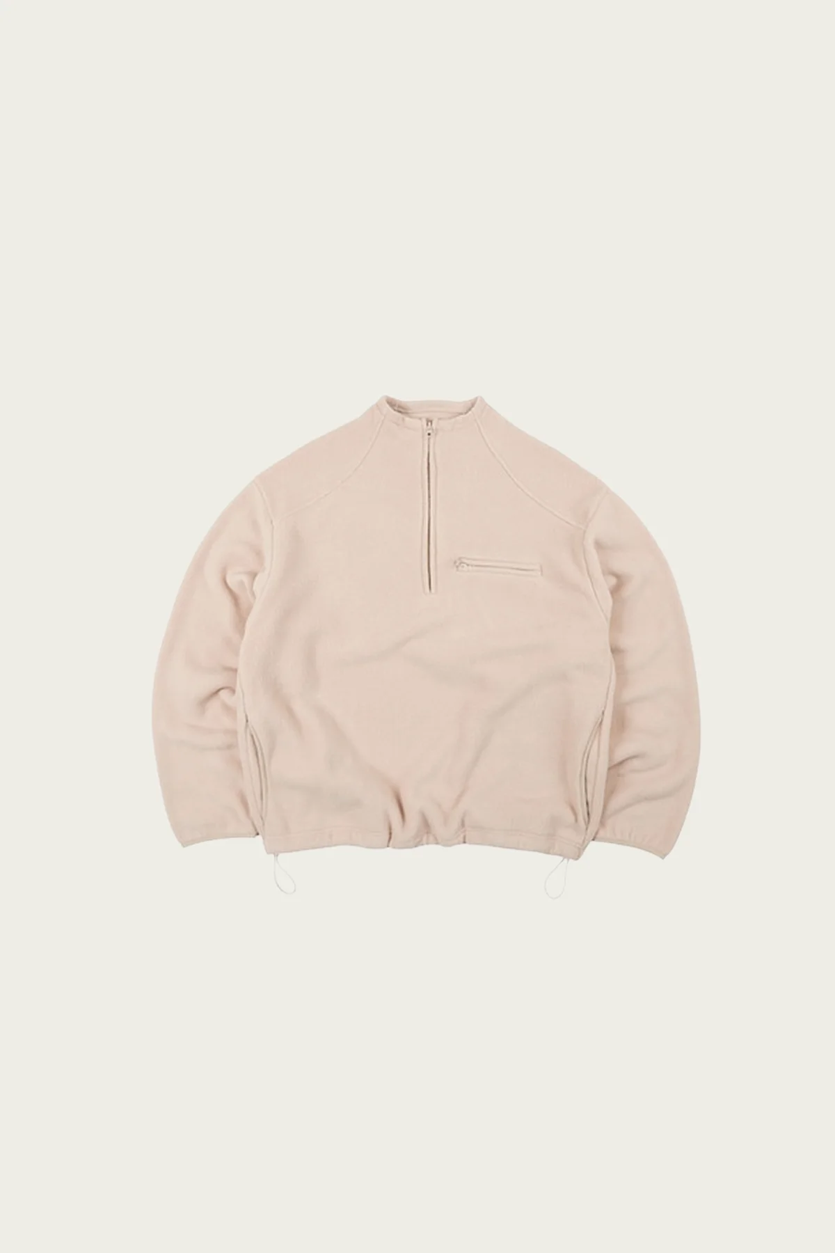 Mock Neck Fleece Anorak Parka - Beige - 1