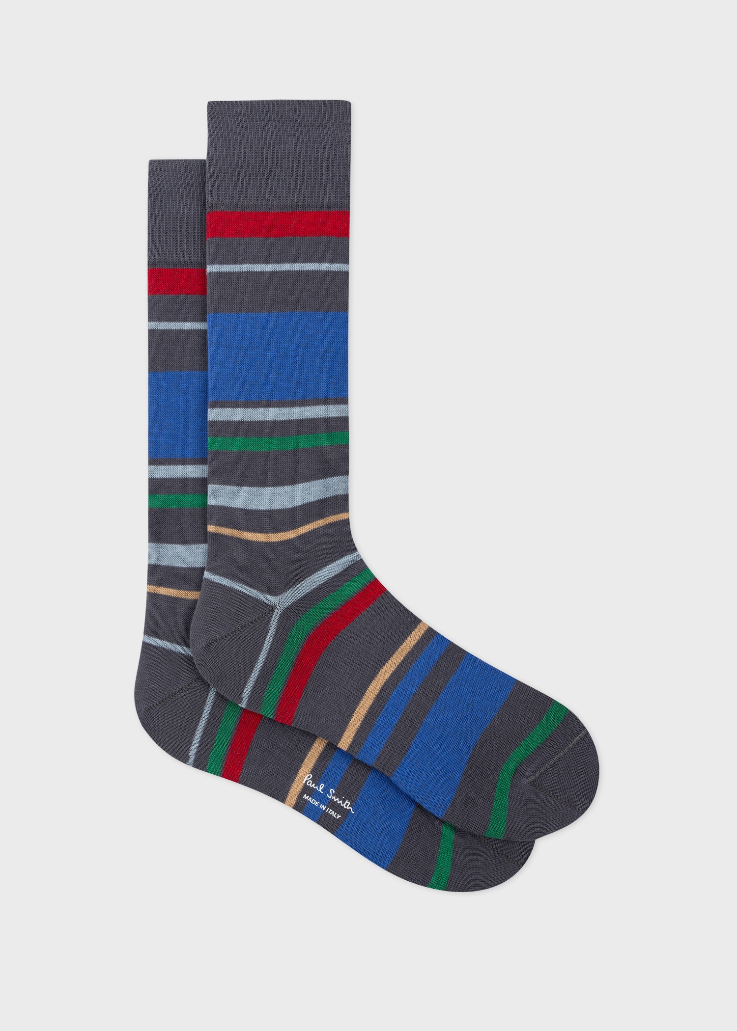 Grey And Sky Blue Varied Stripe Socks - 1