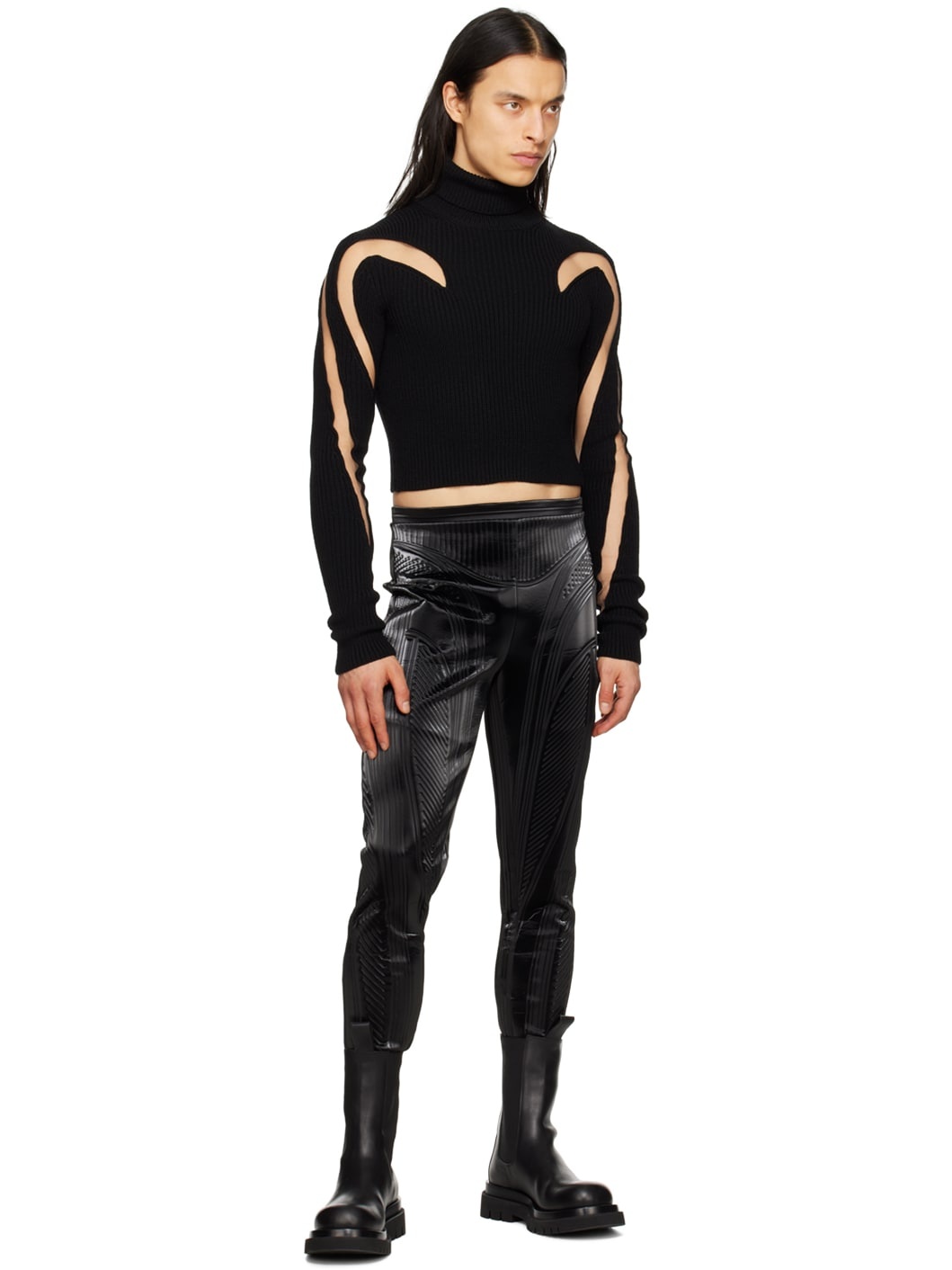 Black Embossed Trousers - 5