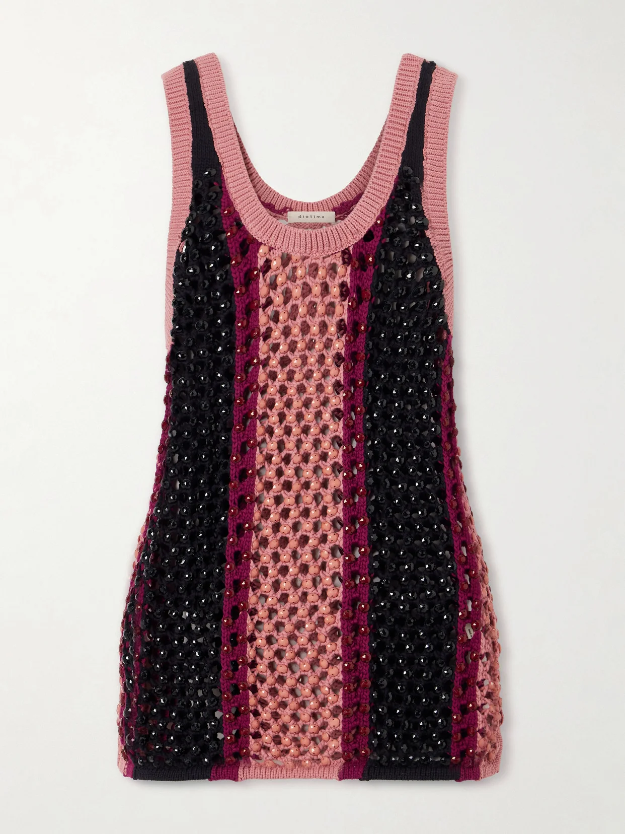 Dennis Crystal-embellished Striped Crocheted Cotton-blend Tank - 1