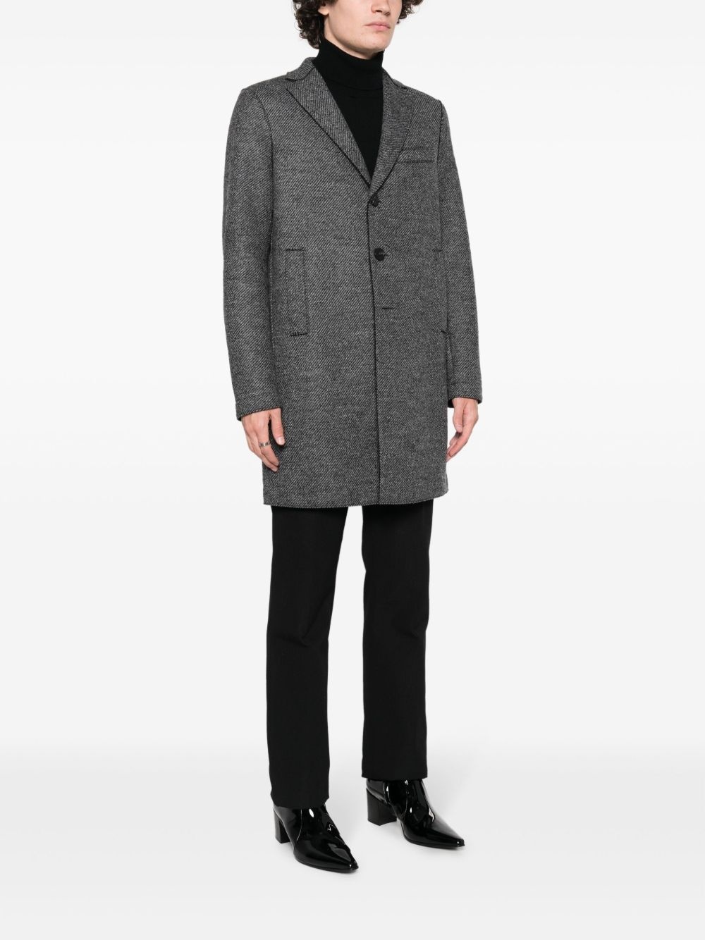 herringbone single-breasted coat - 3