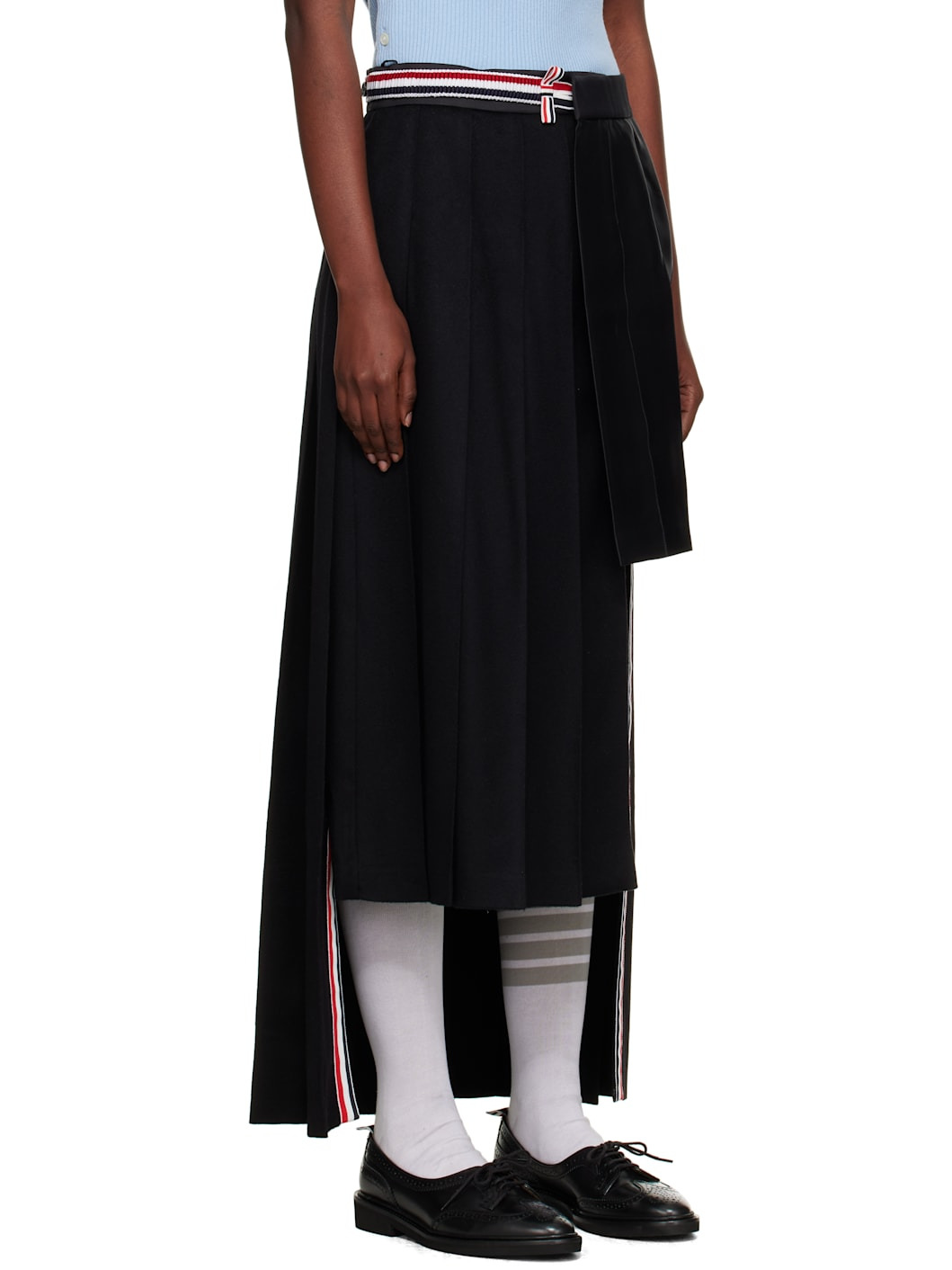 Black Wrap Pleated Midi Skirt - 2