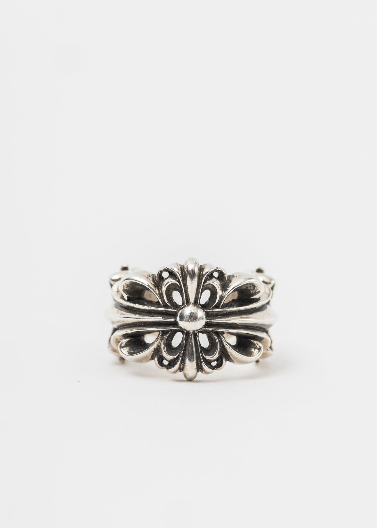 Silver Floral Cross Ring - 1