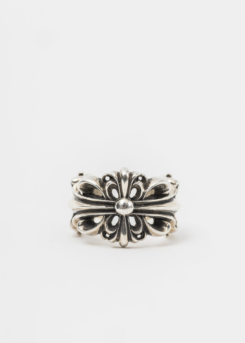 Silver Floral Cross Ring 1