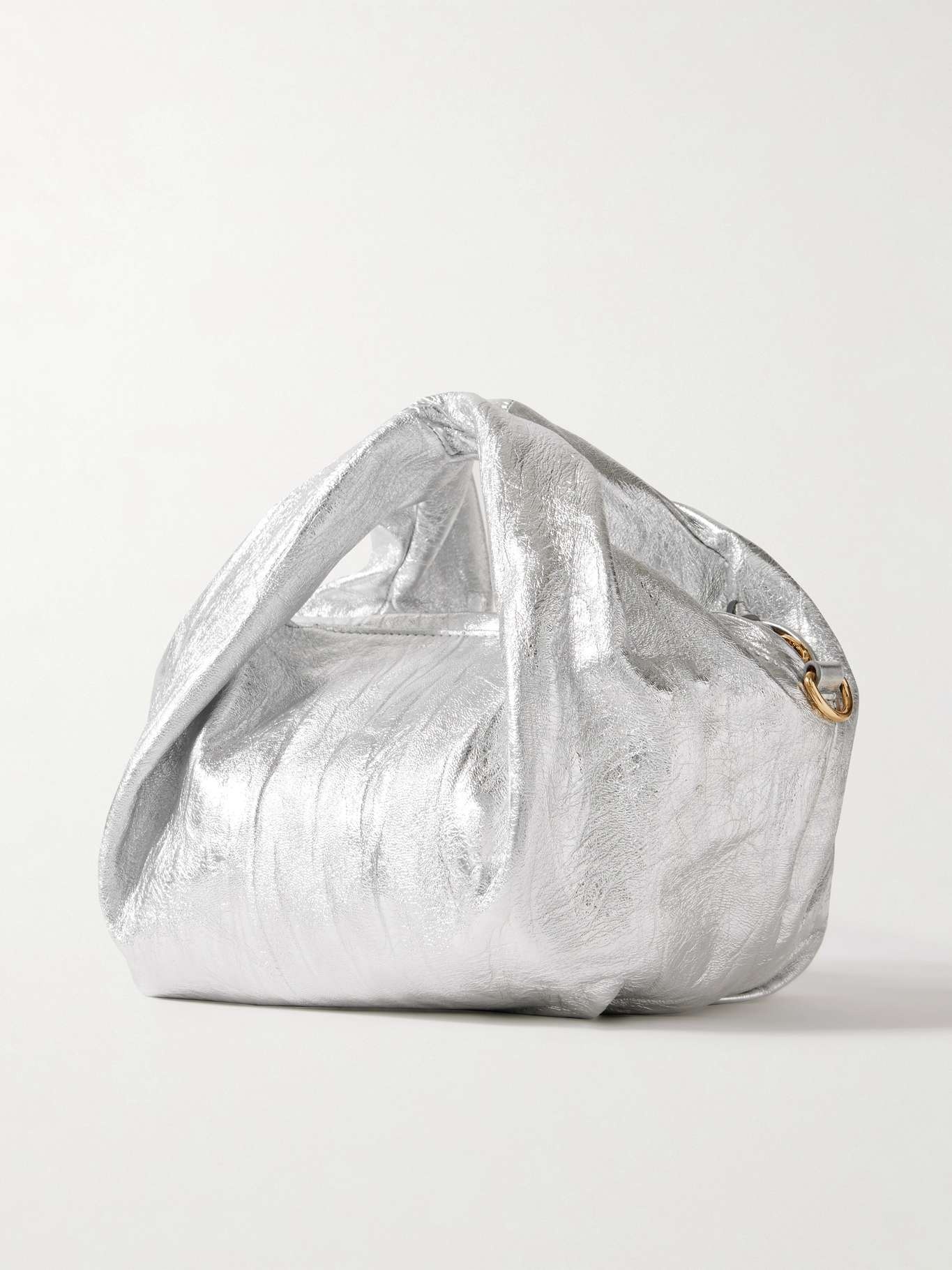 Gathered metallic crinkled-leather tote - 3