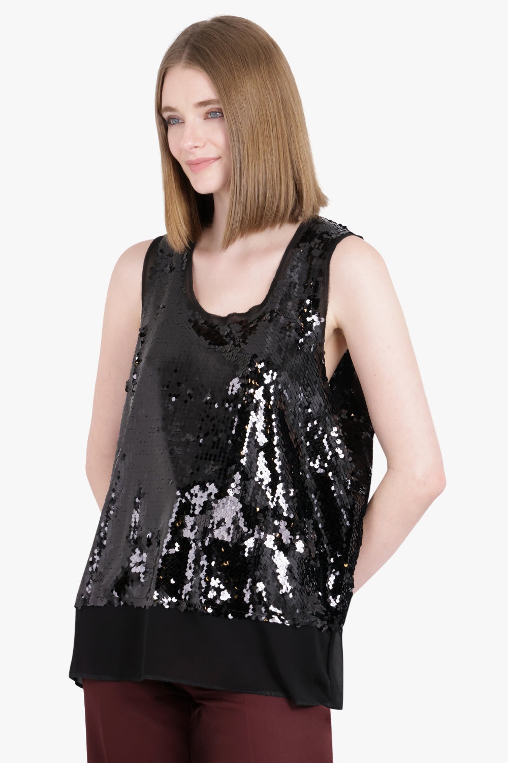 FISHSCALE SEQUIN OVERLAY S/LESS TOP | BLACK - 2