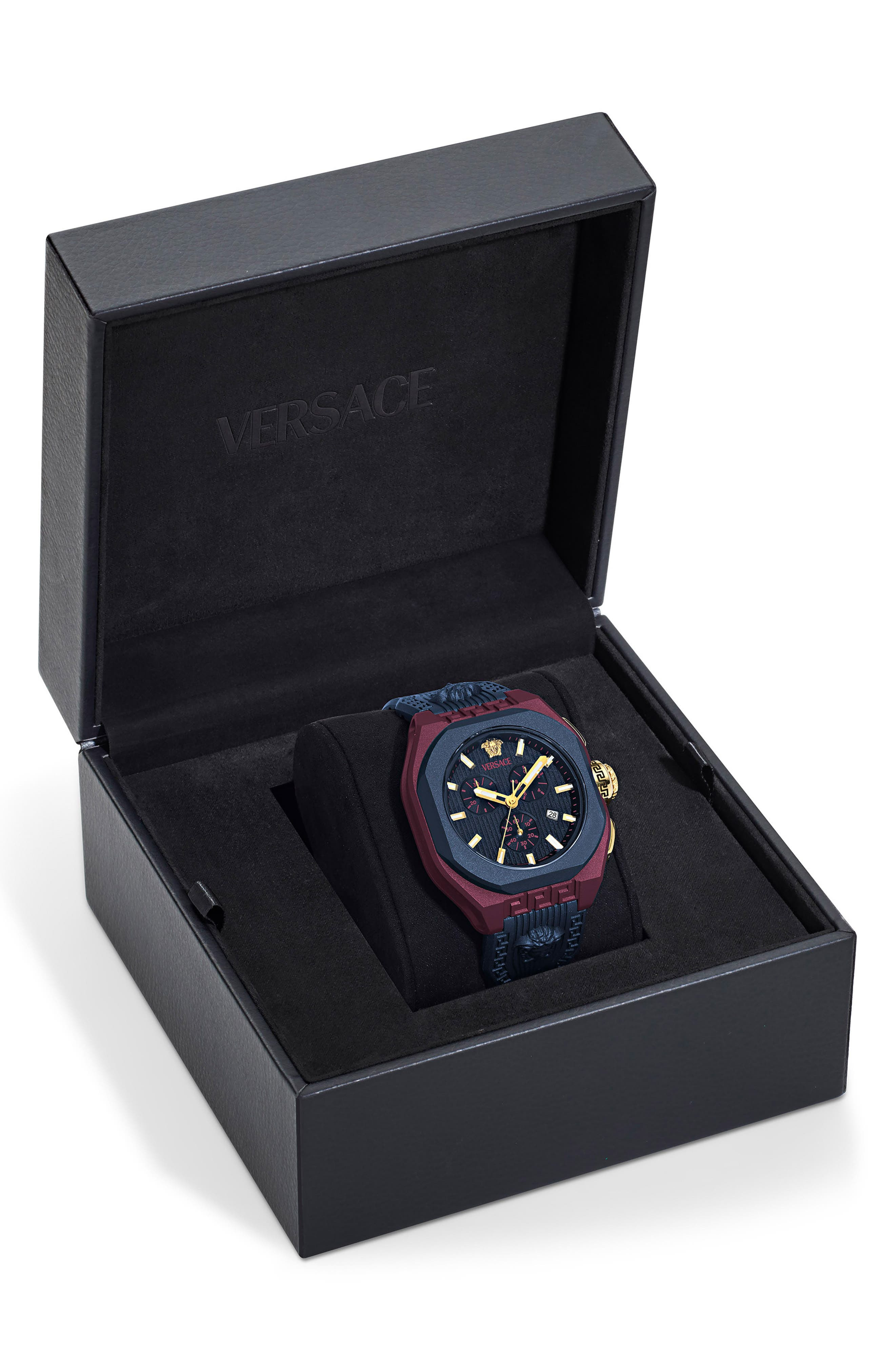 Versace V-Legend Chronograph Ceramic Strap Watch, 44mm in Burgundy/Navy at Nordstrom - 3