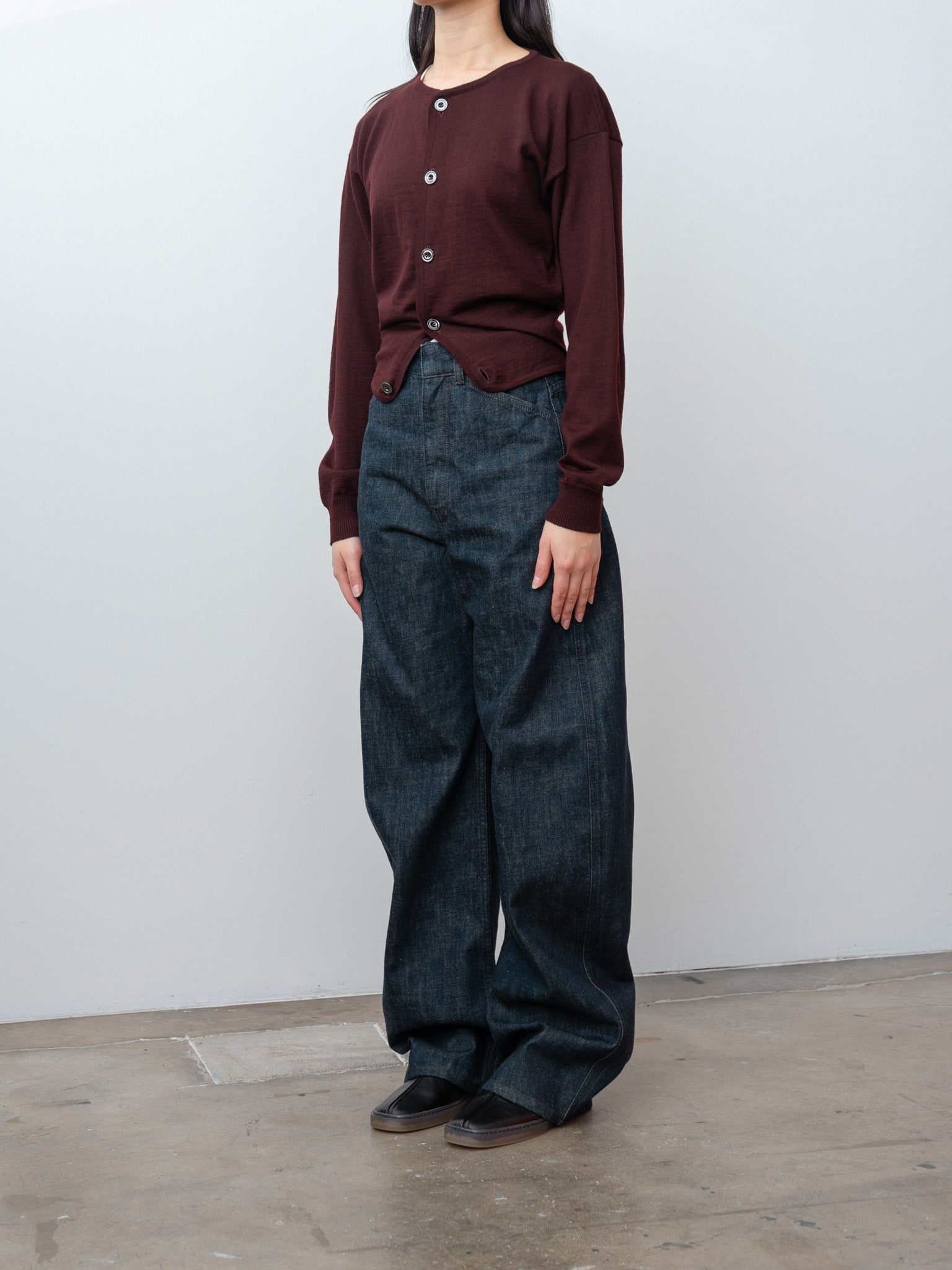 High Waisted Curved Pants - Denim Indigo - 3