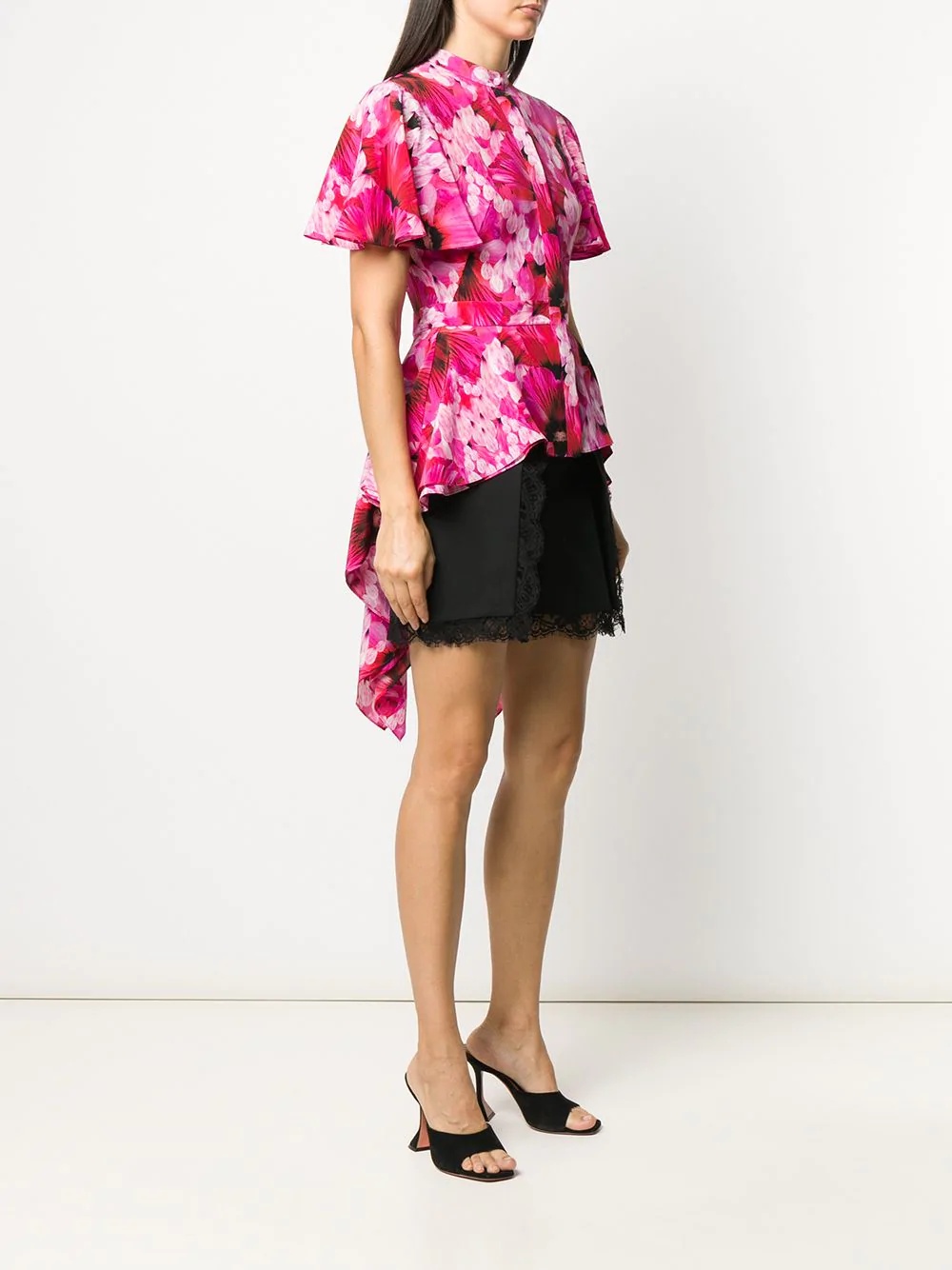 floral print asymmetric shirt - 3