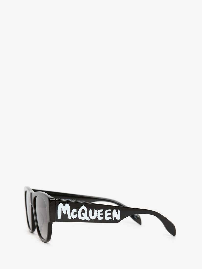 Men's McQueen Graffiti Rectangular Sunglasses in Black/white - 2