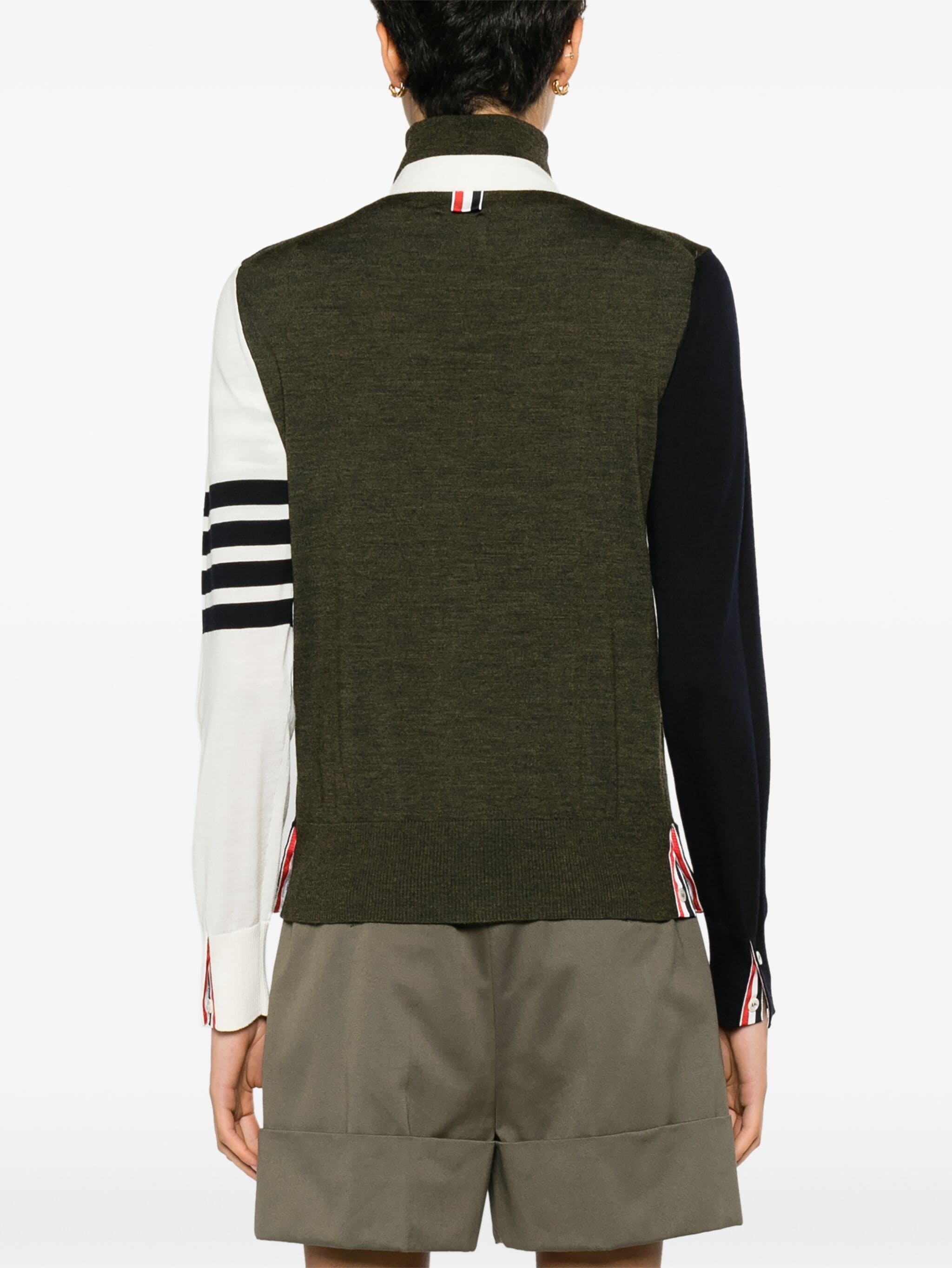 THOM BROWNE Women Fun Mix Relaxed Fit V Neck Cardigan In Fine Merino Wool W/4 Bar Stripe - 3