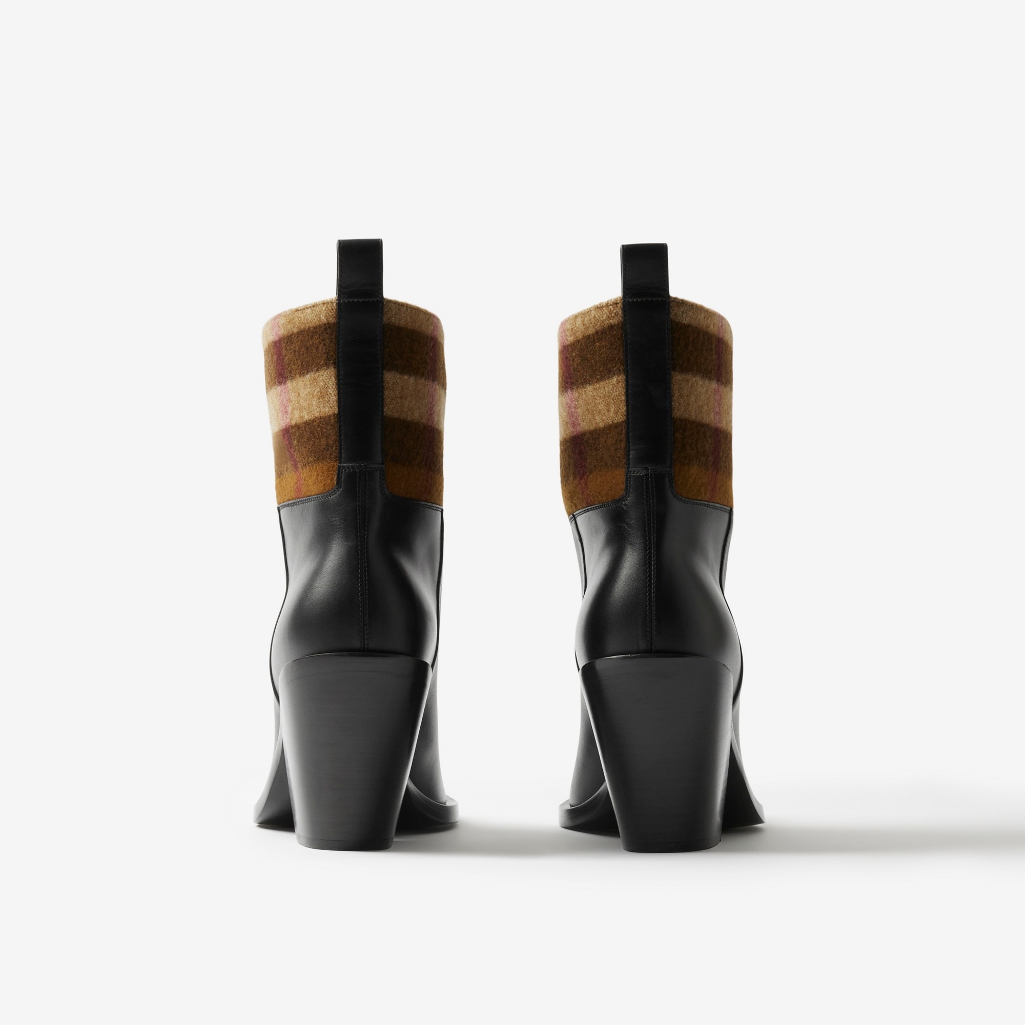 Check Panel and Leather Ankle Boots - 3