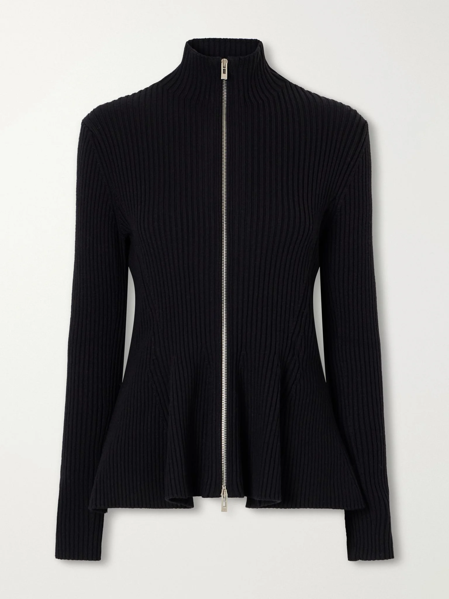 Ribbed wool-blend zip-up cardigan Black - 1