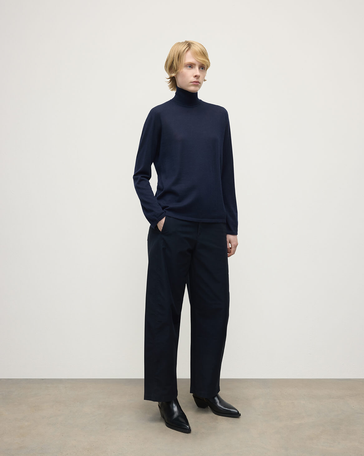 Superfine Cashmere Navy Roll Neck Jumper - 3