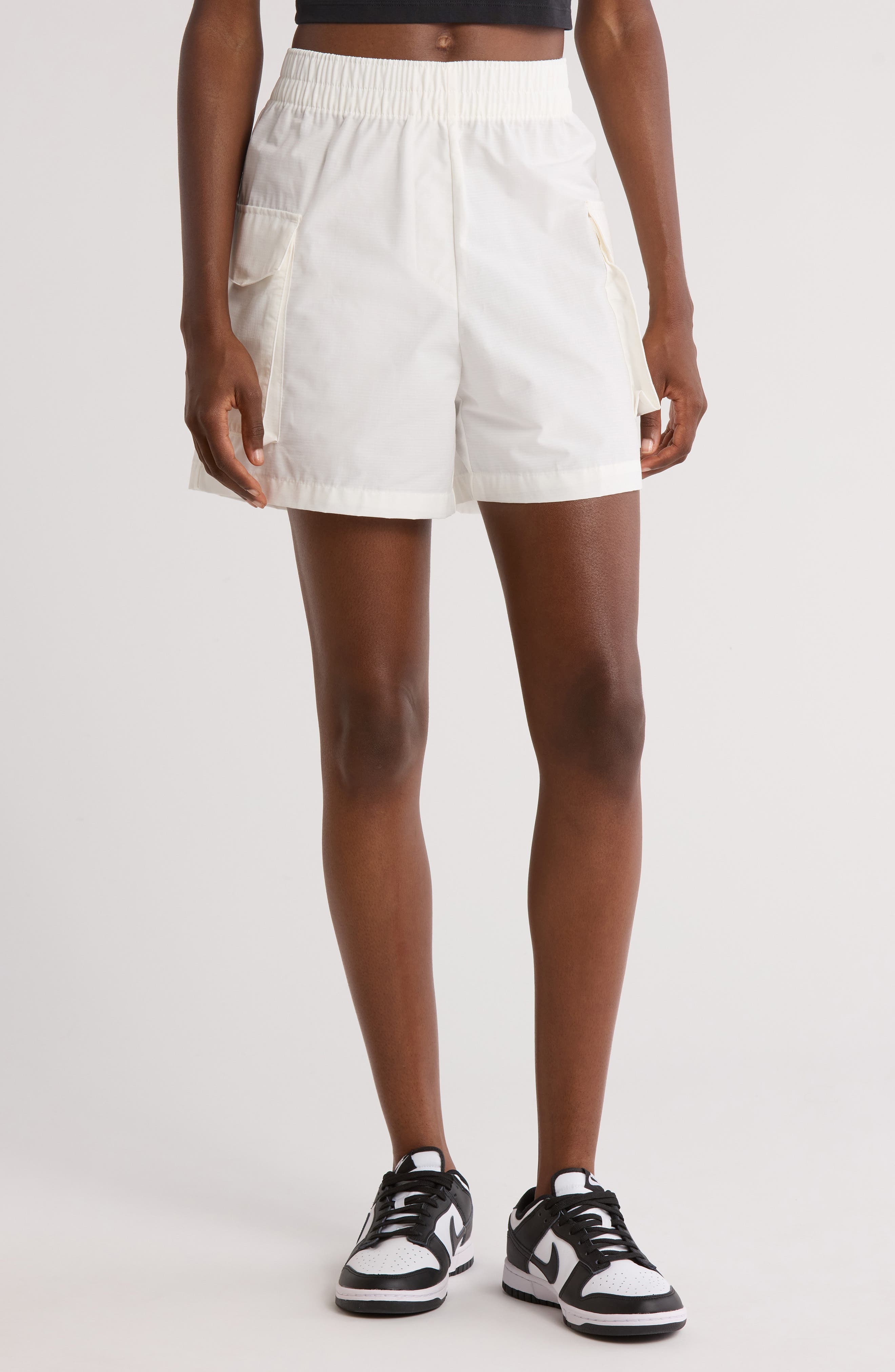 Nike Sportswear Essential Woven High Waist 5-Inch Cargo Shorts in Sail/Black at Nordstrom - 1