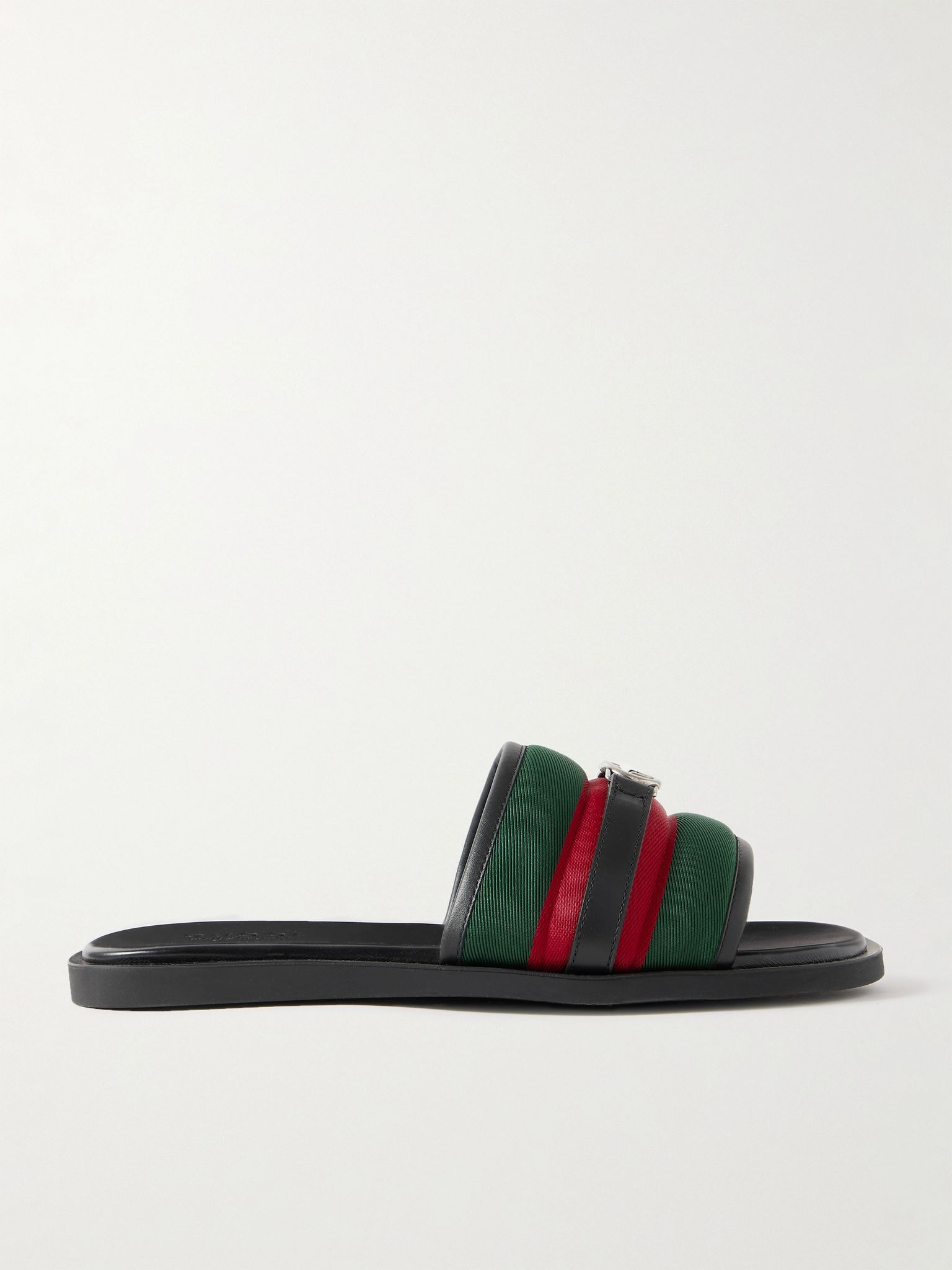Logo-Embellished Leather-Trimmed Quilted Twill Slides Black - 1