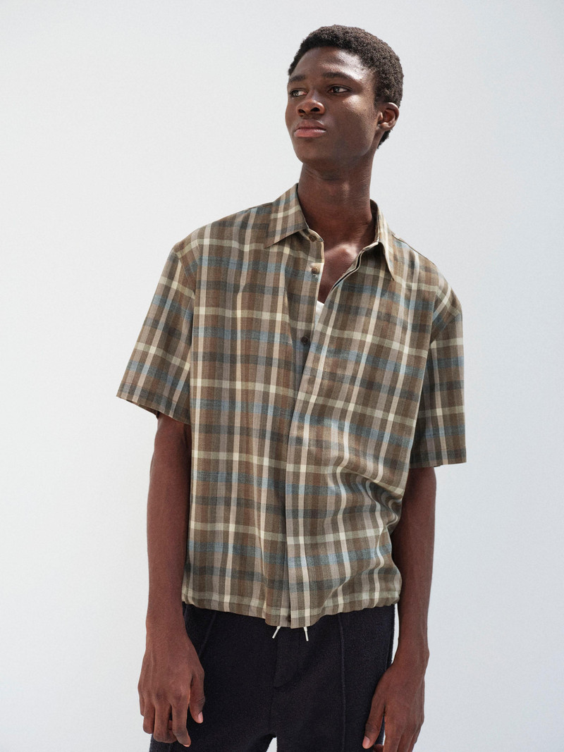 SUPER FINE TROPICAL WOOL CHECK HALF-SLEEVED SHIRT 3