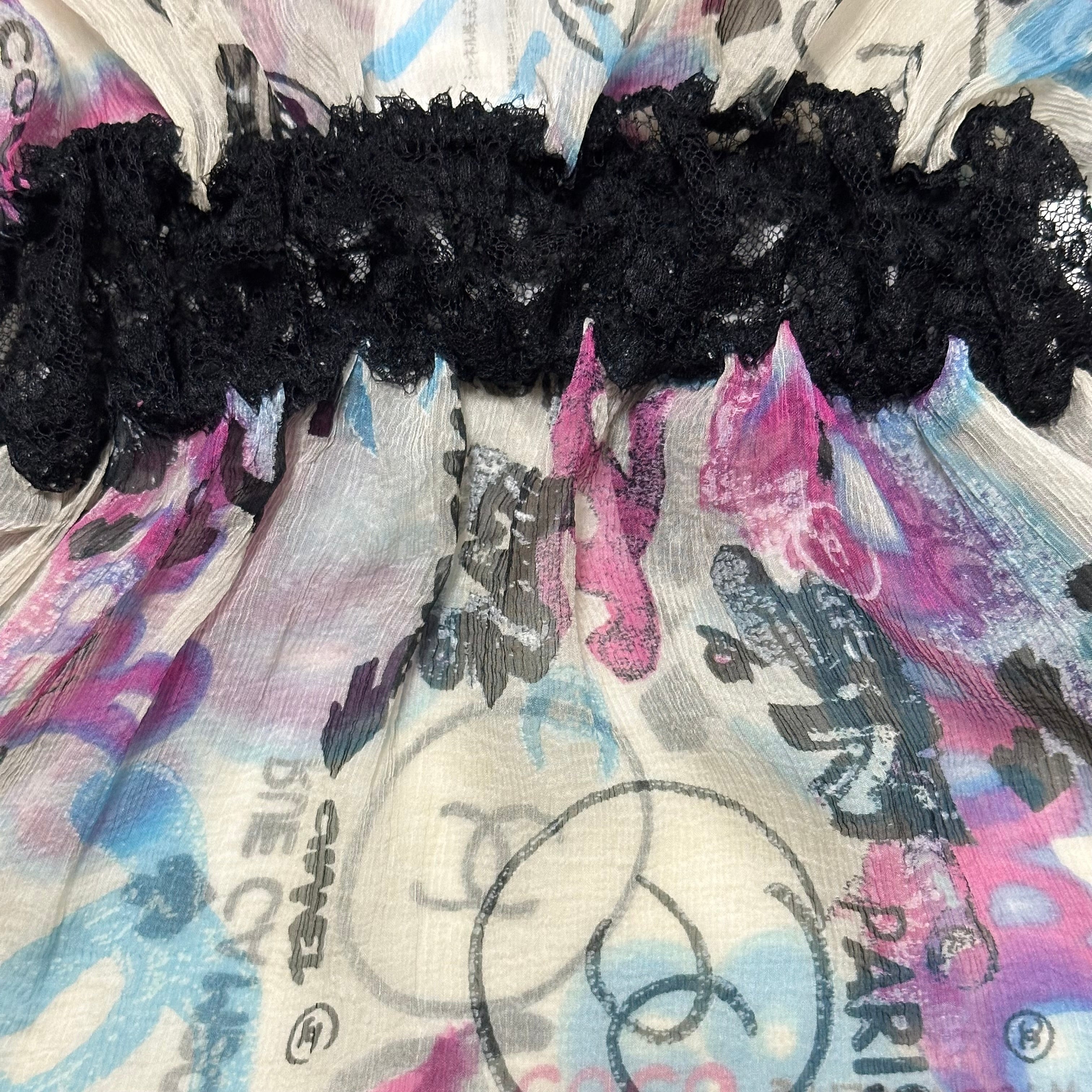 CHANEL Resort 2007 Graffiti Print Lace Trim Camisole - 4