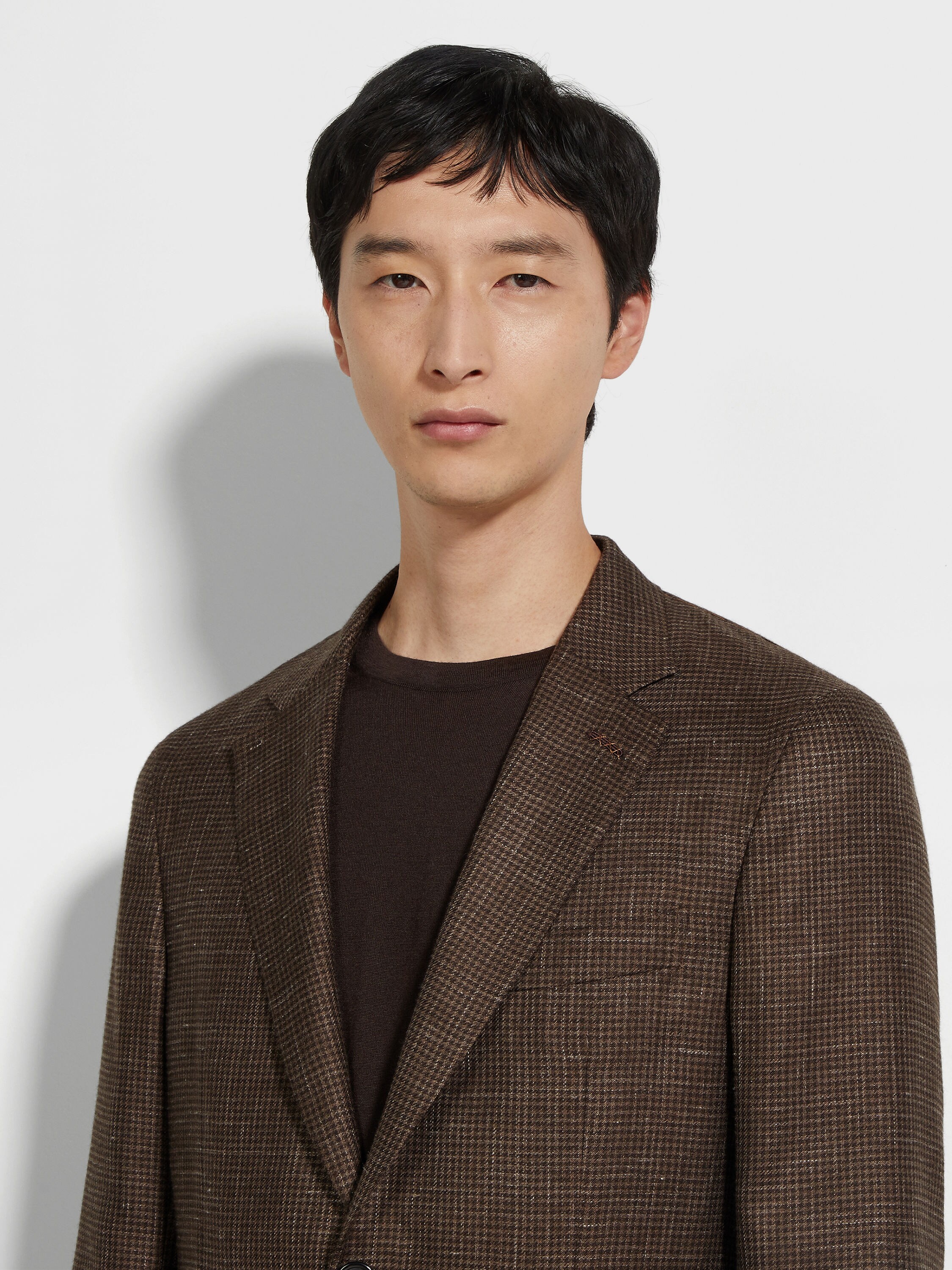 BROWN AND DARK BROWN CASHMERE SILK AND LINEN JACKET - 3