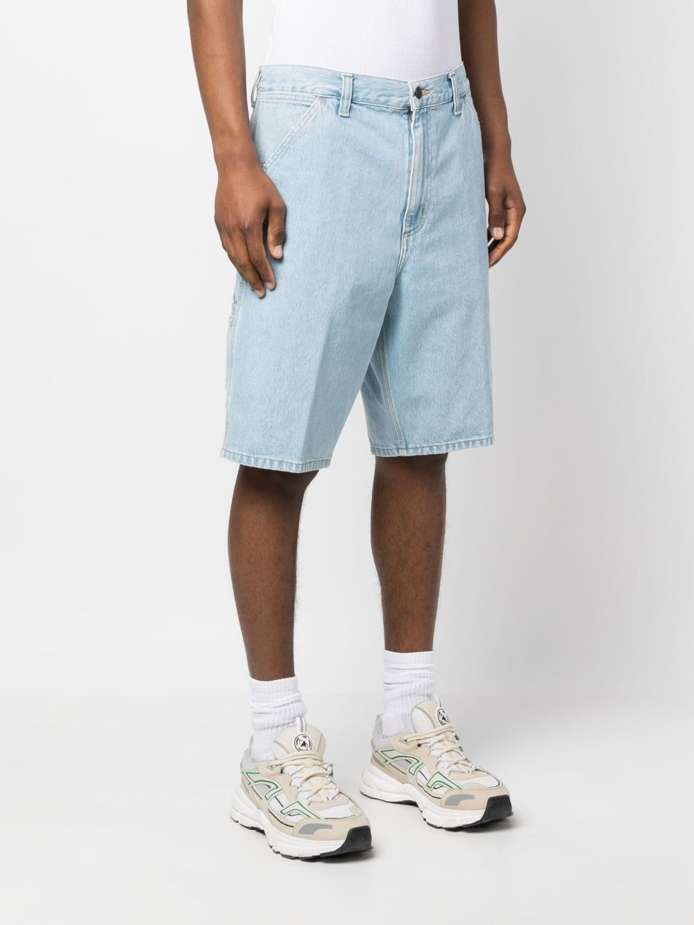logo-patch denim cargo shorts - 4