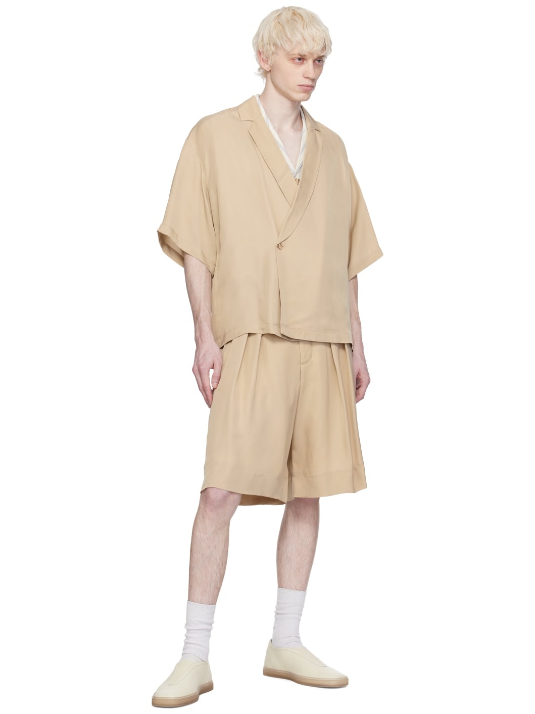 Taupe Notch Collar Wrap Shirt - 4