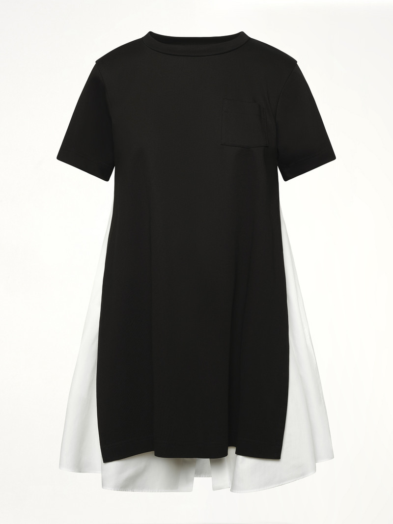 sacai Poplin x Cotton Jersey Dress in Black/Off White outlook