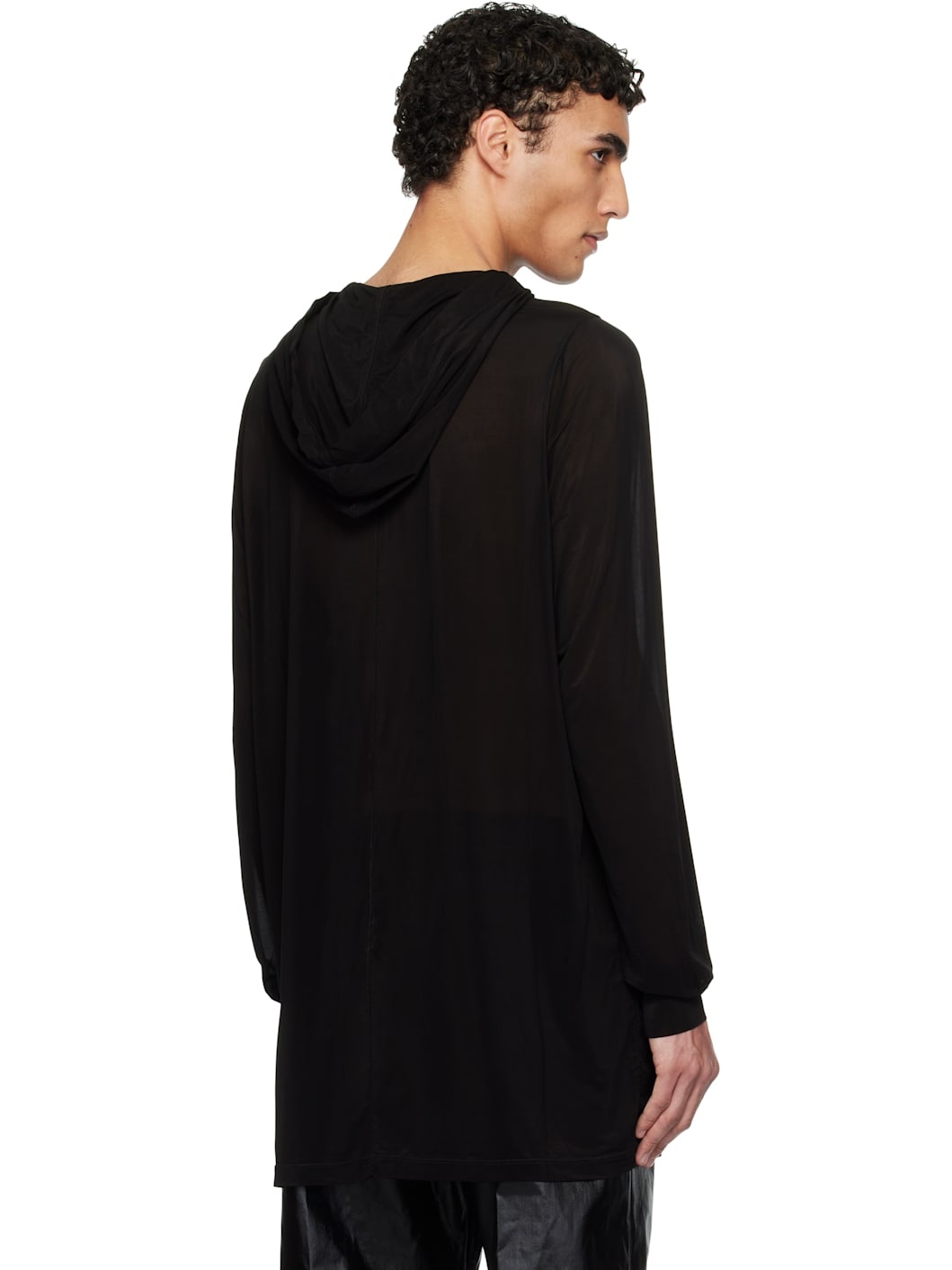 Black Hollywood Stretch Cupro Jersey Hoodie - 3