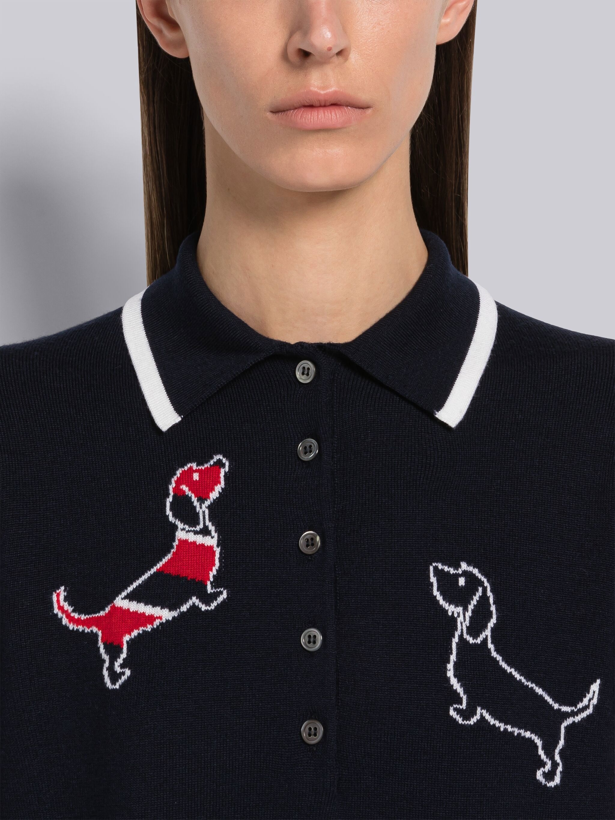 Fine Merino Hector Icon 4-Bar Long Sleeve Polo Dress - 4