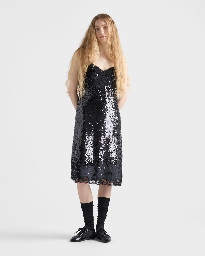 Prada Embroidered velvet dress with sequins and lace outlook