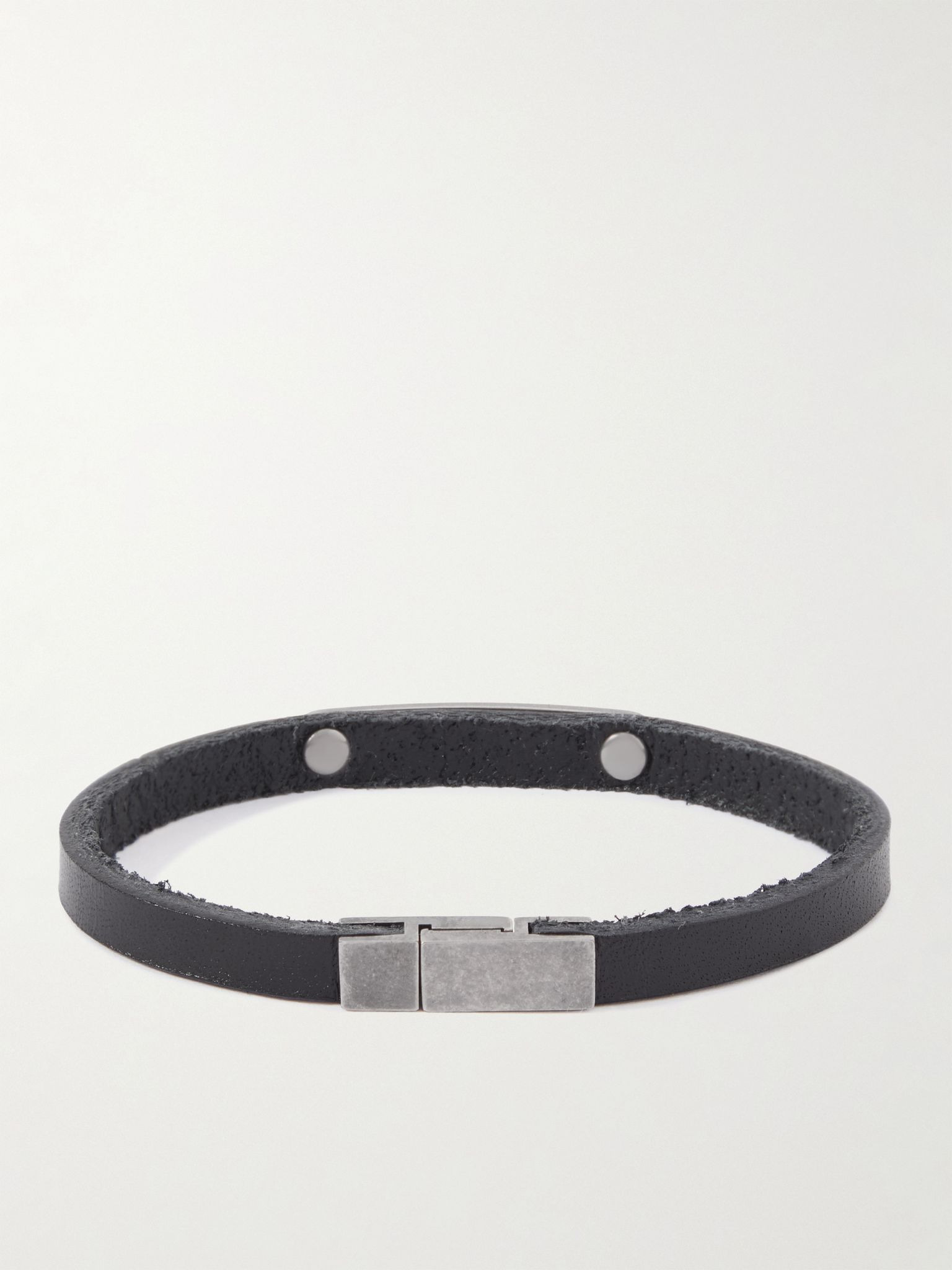 Leather and Palladium Bracelet Black - 3