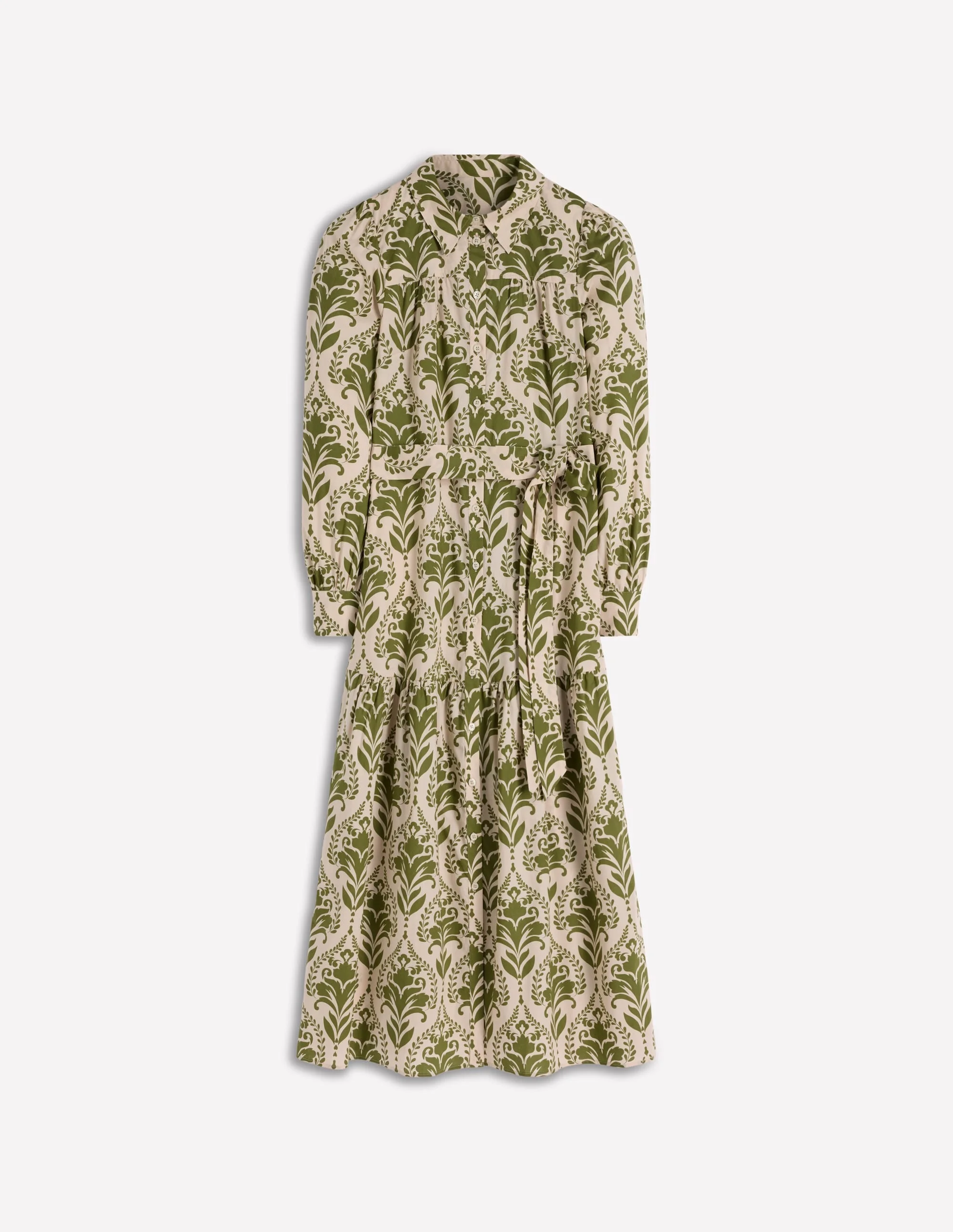 Ellie Cotton Maxi Shirt Dress-Green Decorative Lattice - 1