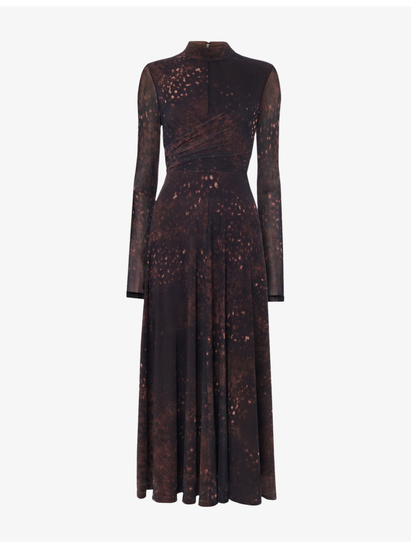 Spotted Animal-Print Stretch-Mesh Midi Dress 1