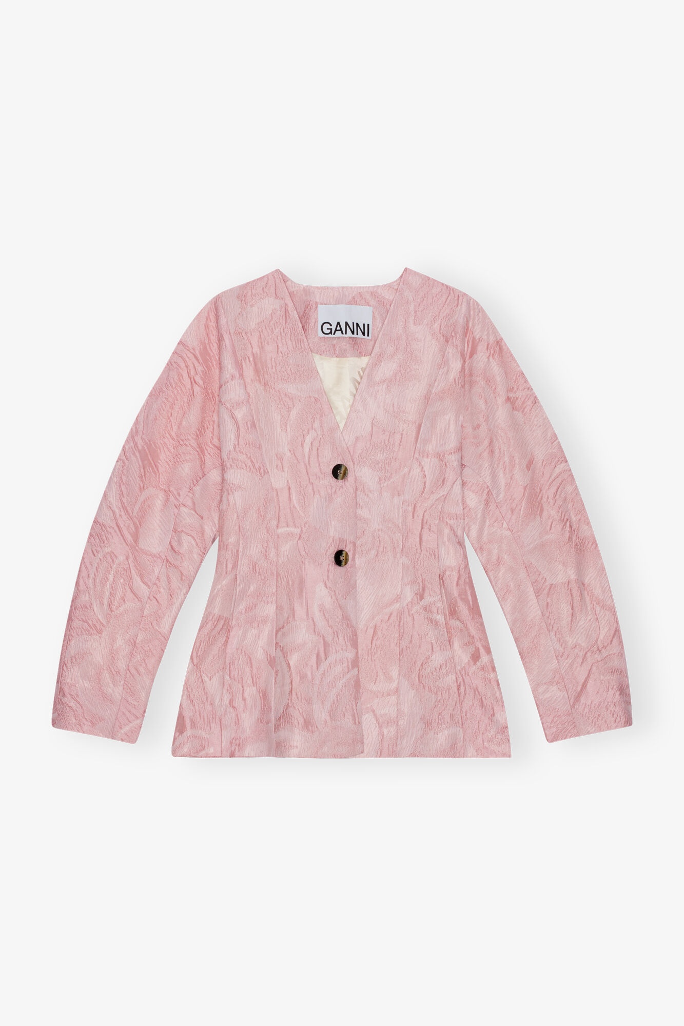 PINK TEXTURED CLOQUÉ CURVE SLEEVE BLAZER - 1