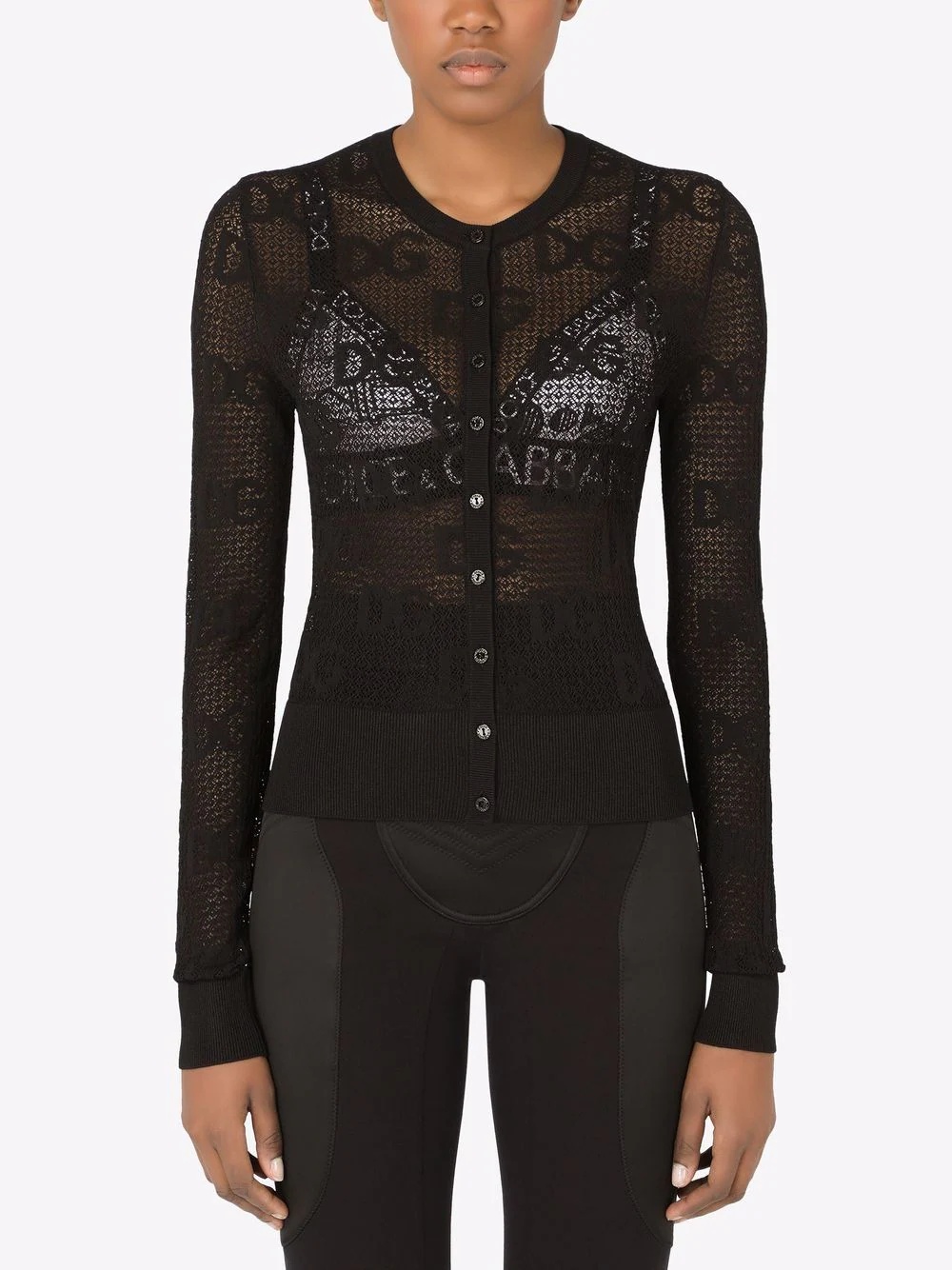 open-work jacquard logo cardigan - 3