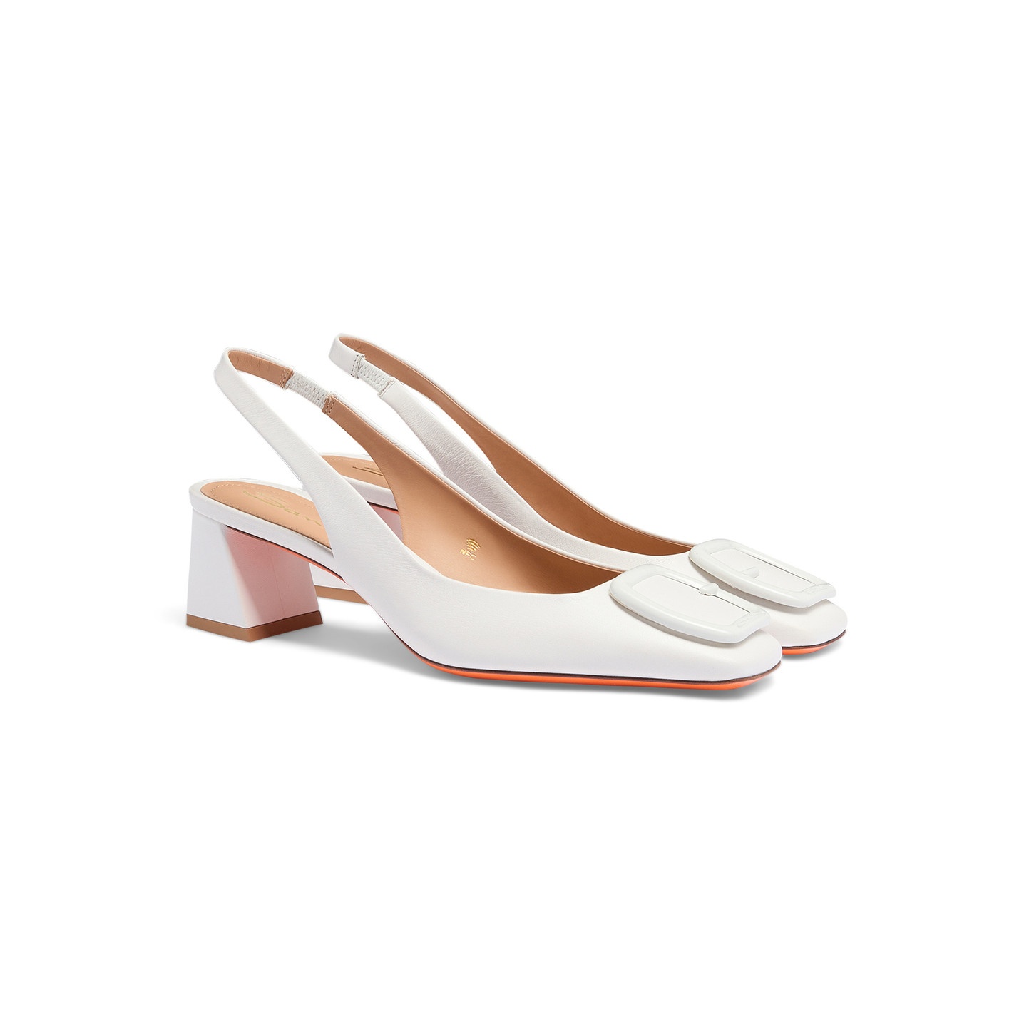 Women's white leather mid-heel slingback - 2