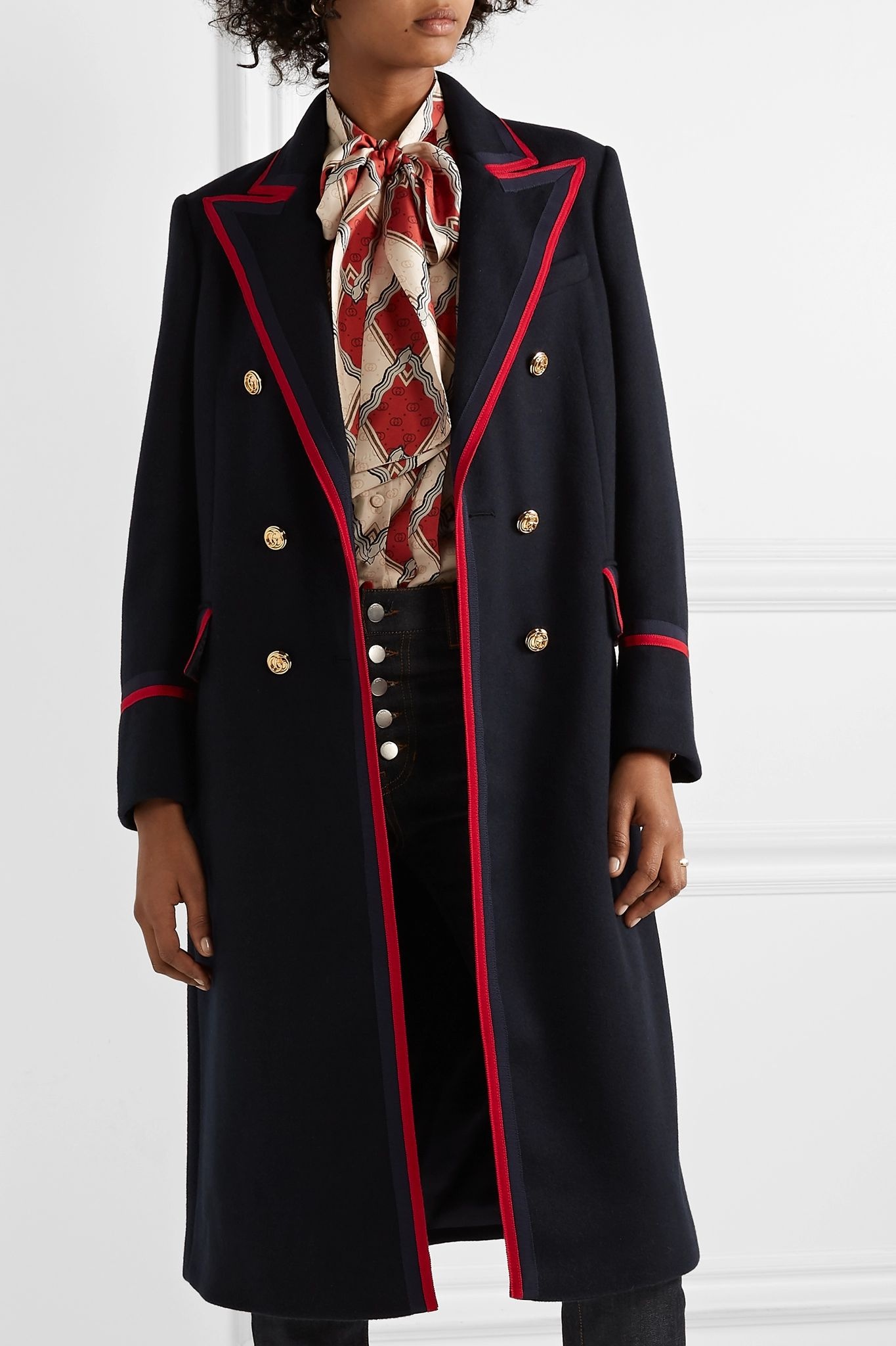 Grosgrain-trimmed wool-blend coat - 3